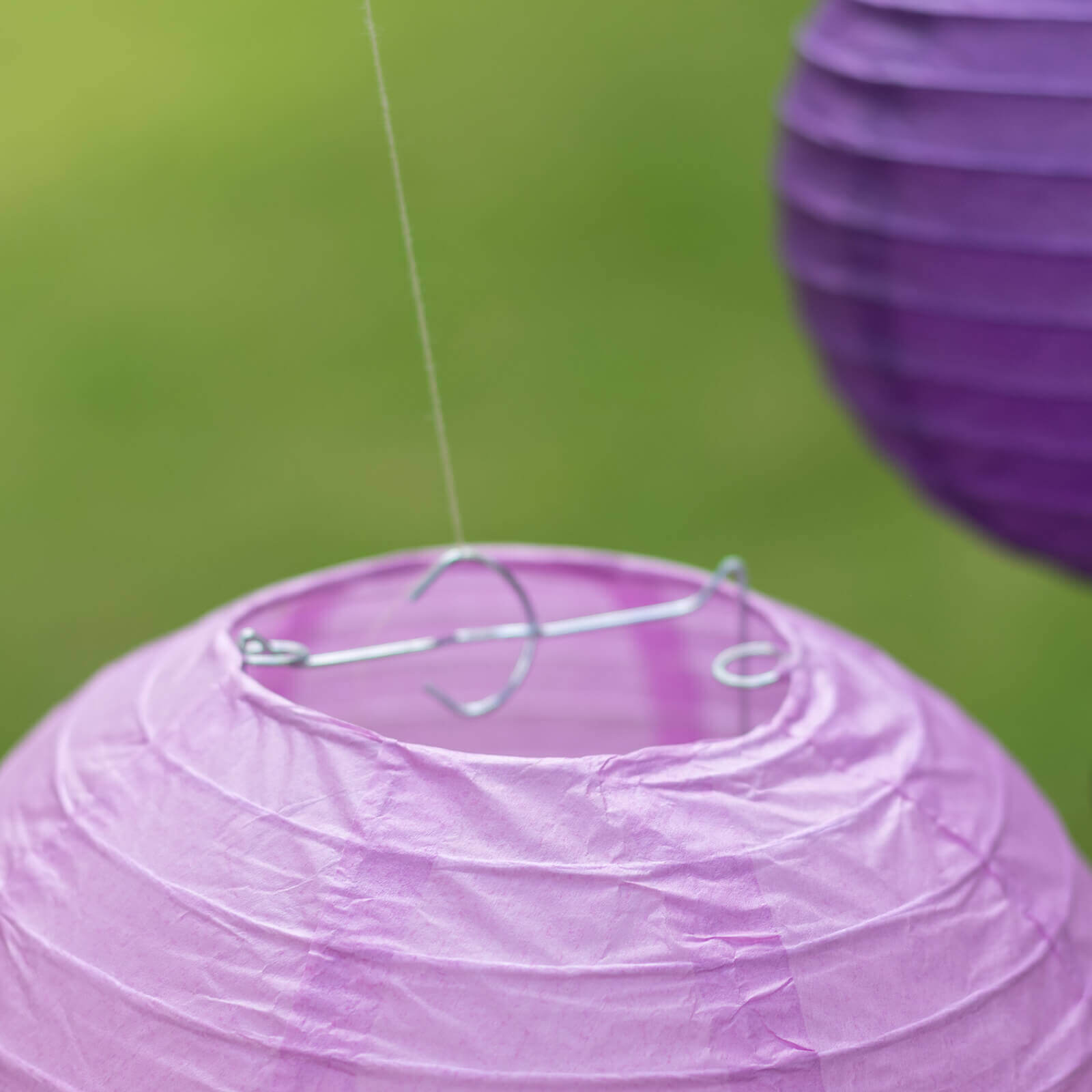 Set of 8 Mixed Purple White Hanging Paper Lanterns, Decorative Round Chinese Sky Lanterns, Assorted Sizes - 6,8,10,14