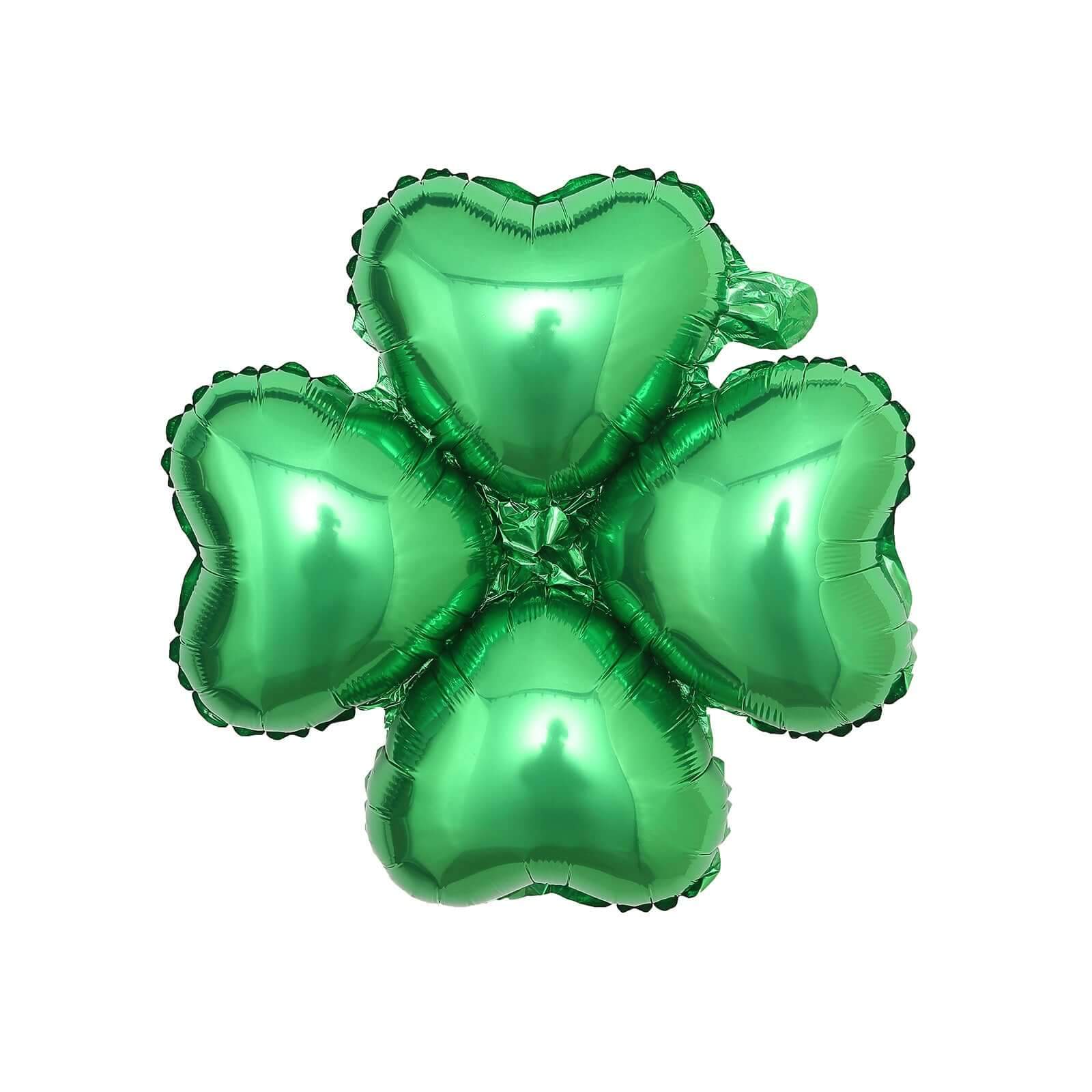 10 Pack 15 Shiny Green Four Leaf Clover Shaped Mylar Foil Balloons