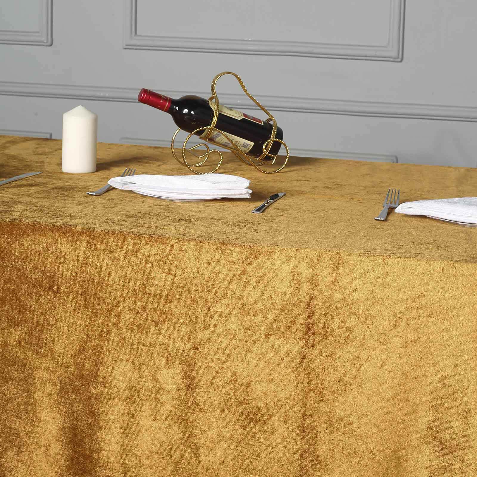 Premium Velvet 90x156 Rectangle Tablecloth Gold - Reusable Soft & Stylish Seamless Table Cover for Sophisticated Weddings & Events