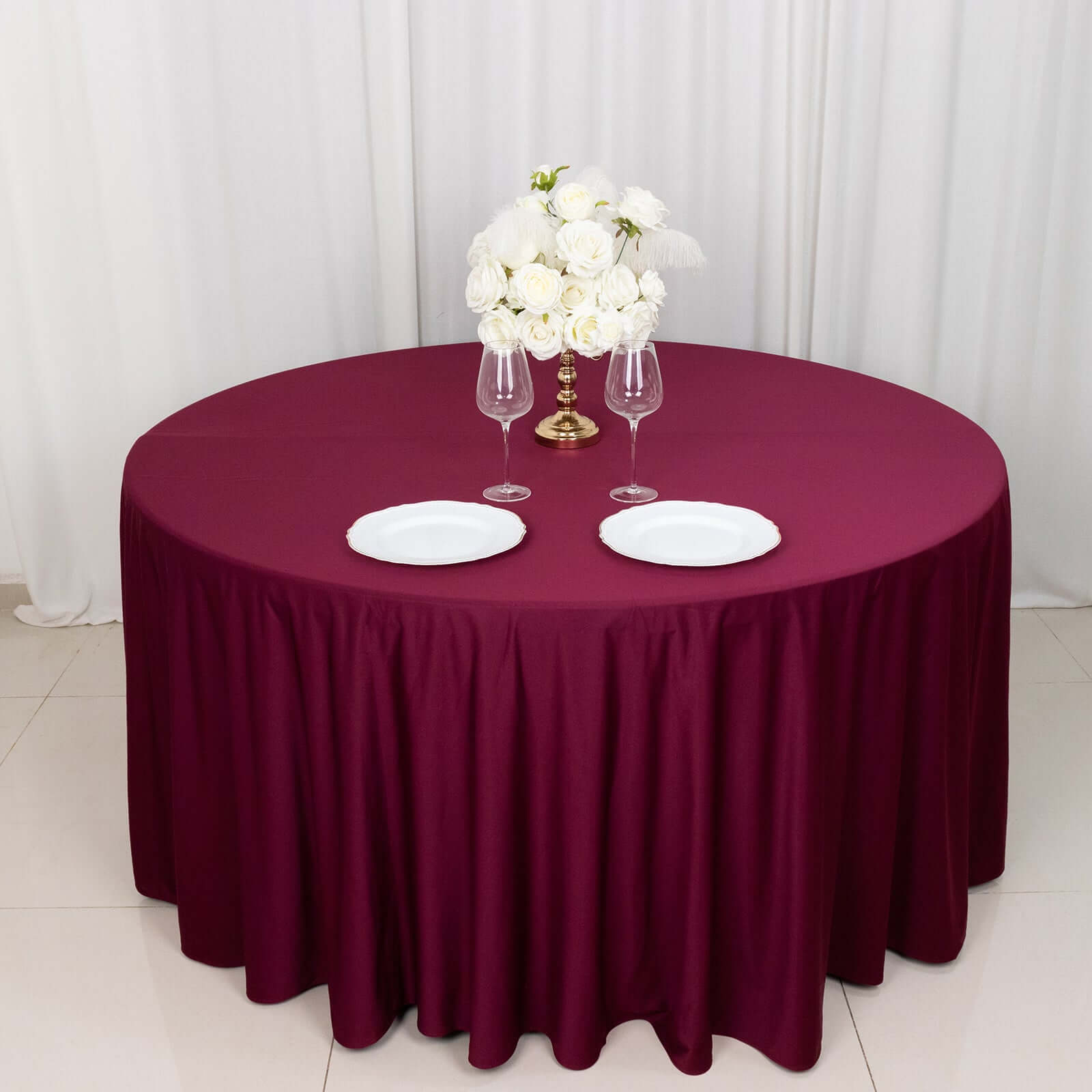 Premium Scuba Round 120 Tablecloth Burgundy - Wrinkle Free & Stain Resistant Seamless Table Cover