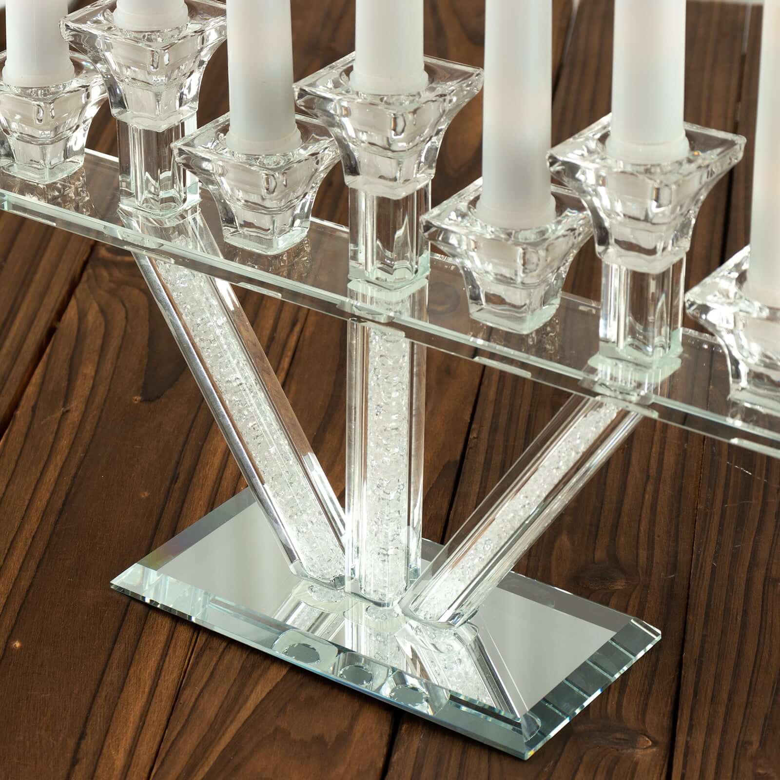 Crystal Glass Candelabra, 7-Branch Taper Candle Stick Holder Stand Table Centerpiece With Crystal Filler and Mirror Base 12