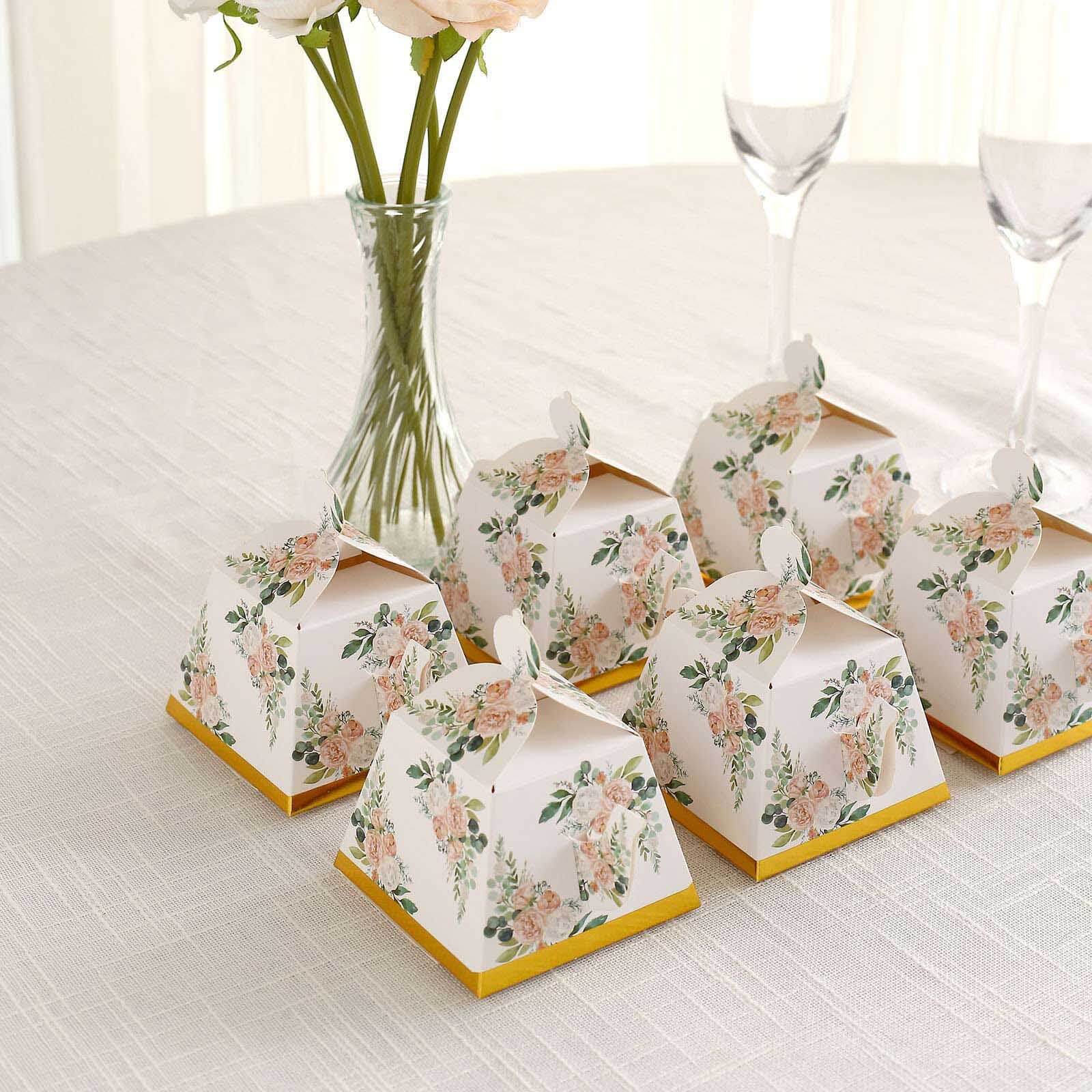 25 Pack Pink Peony Floral Mini Teapot Party Favor Boxes with Gold Edge, Tea Time Gift Boxes - 5x4