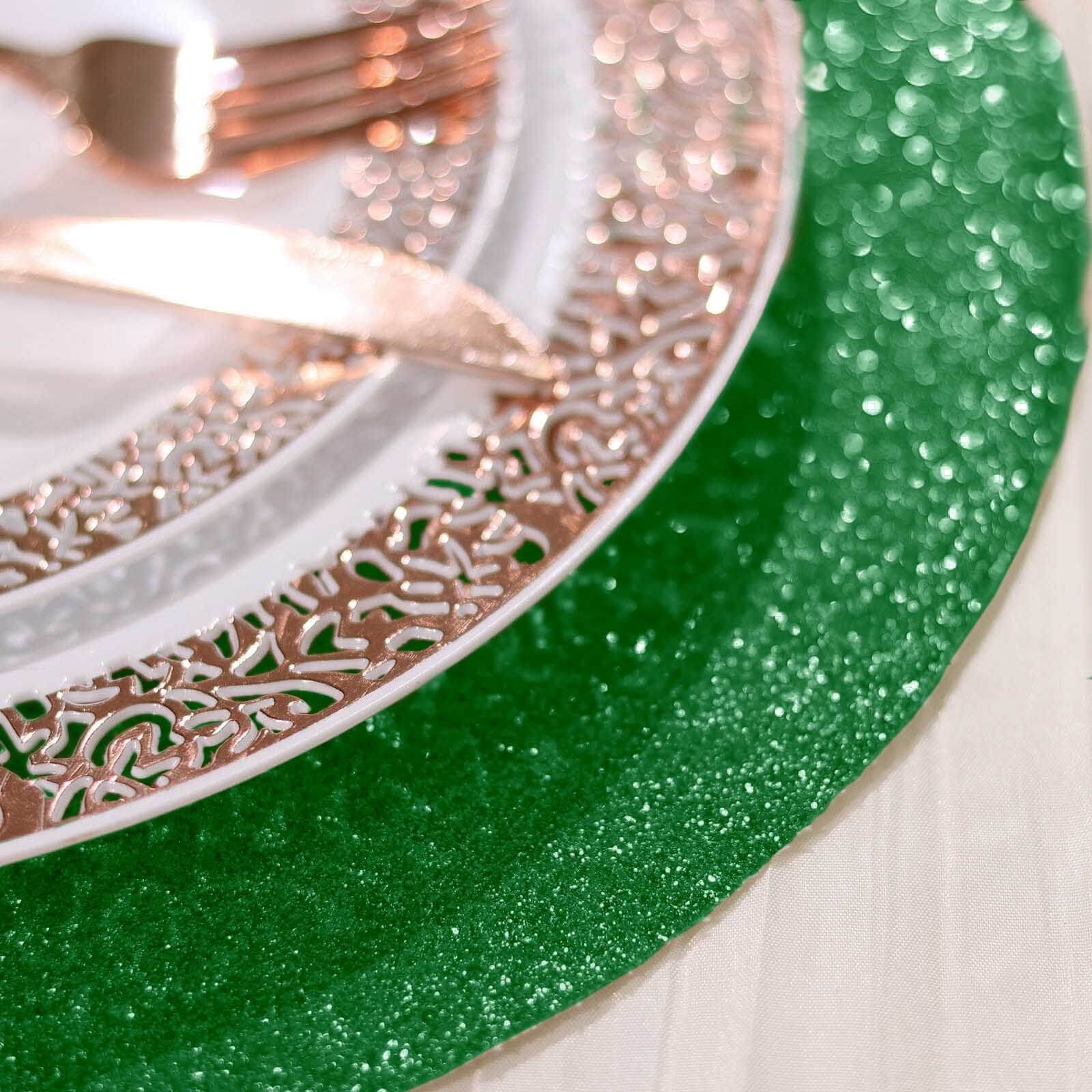 6-Pack Placemats Glitter Design Green Sparkle Round - Non-Slip Decorative Dining Table Mats 13