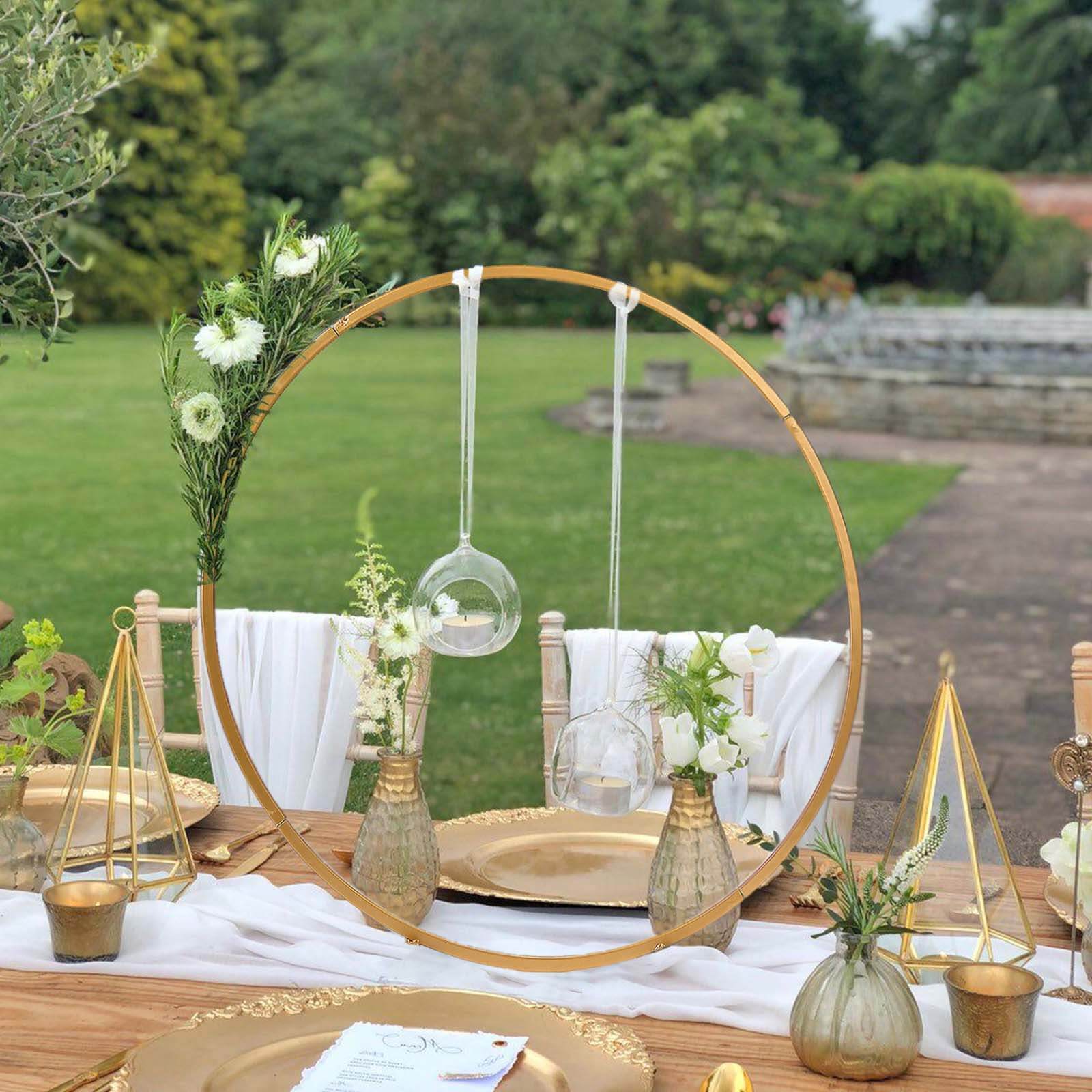 Round Wedding Arch Table Centerpiece Metal Gold - Hoop Wreath Tabletop Decor for Receptions 24