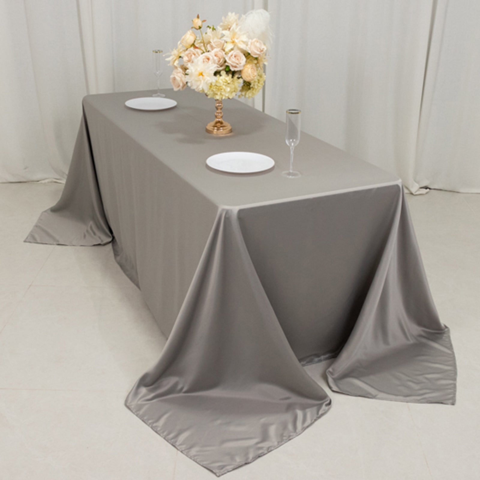 Lamour Satin 90x132 Rectangle Tablecloth Silver - Soft & Silk-Like Seamless Table Cover