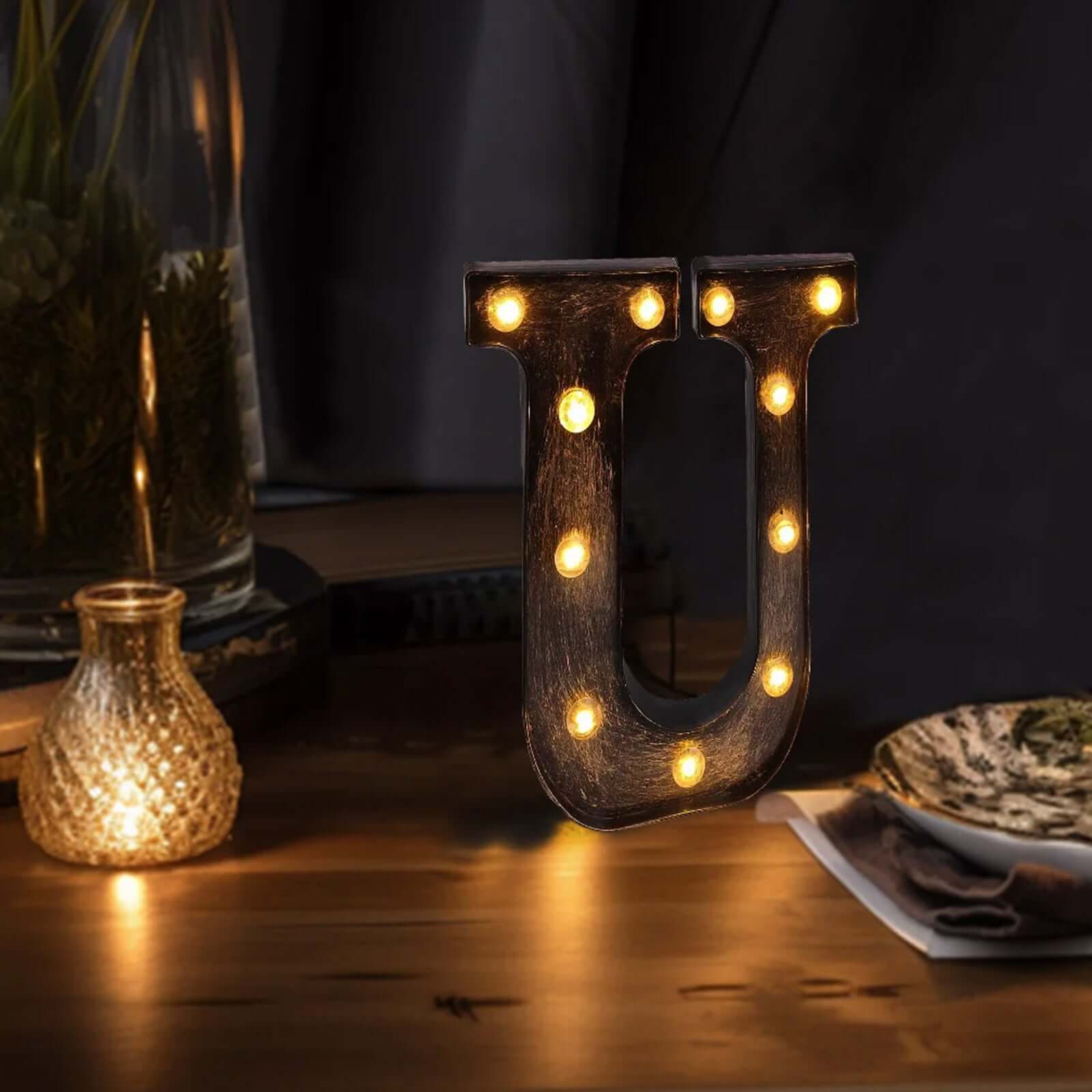 LED Marquee Letter U Industrial Style Antique Black - Light-Up Alphabet Sign for Weddings & Displays 9