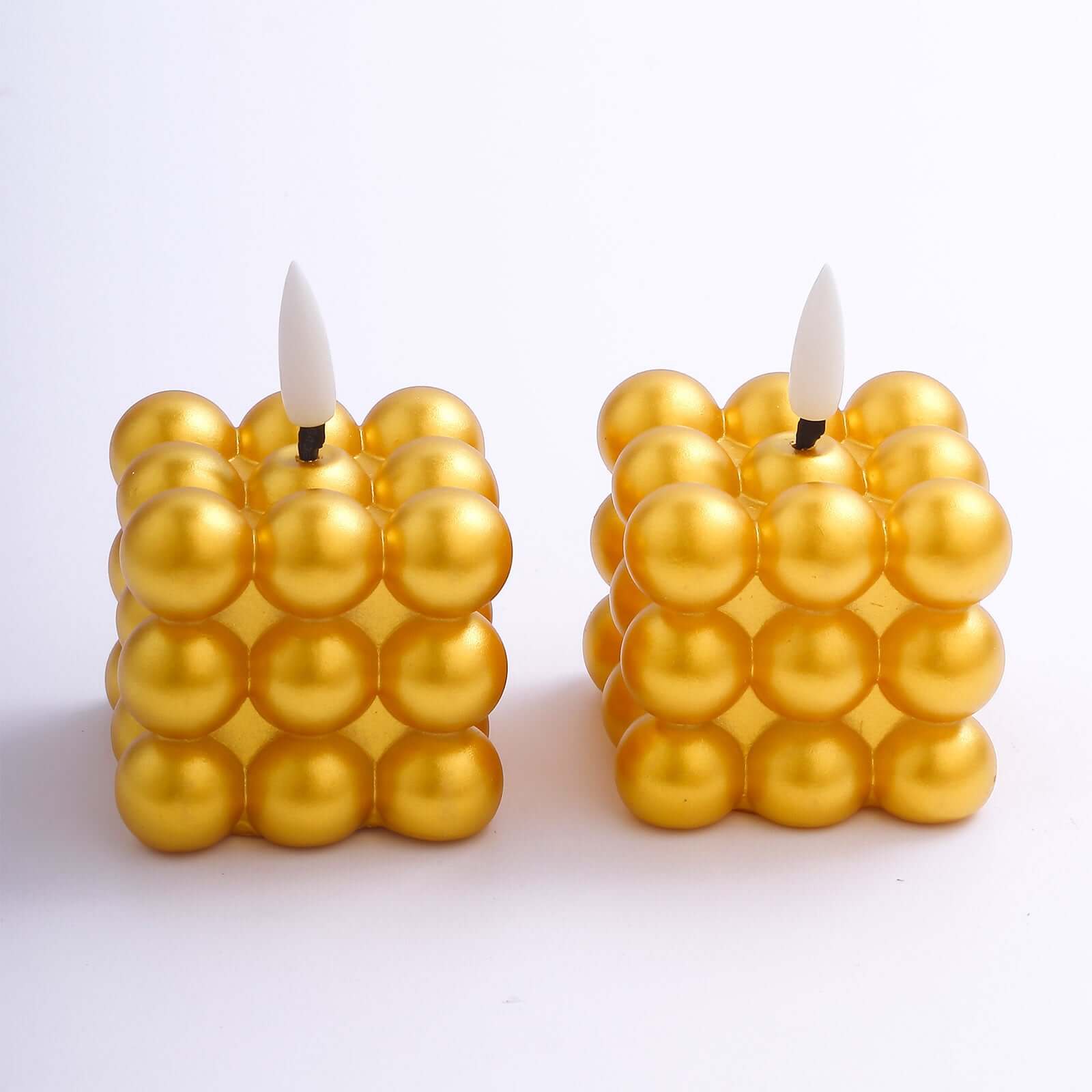 2-Pack LED Flameless Cube Candles Mini Bubble Metallic Gold - Battery Operated 2