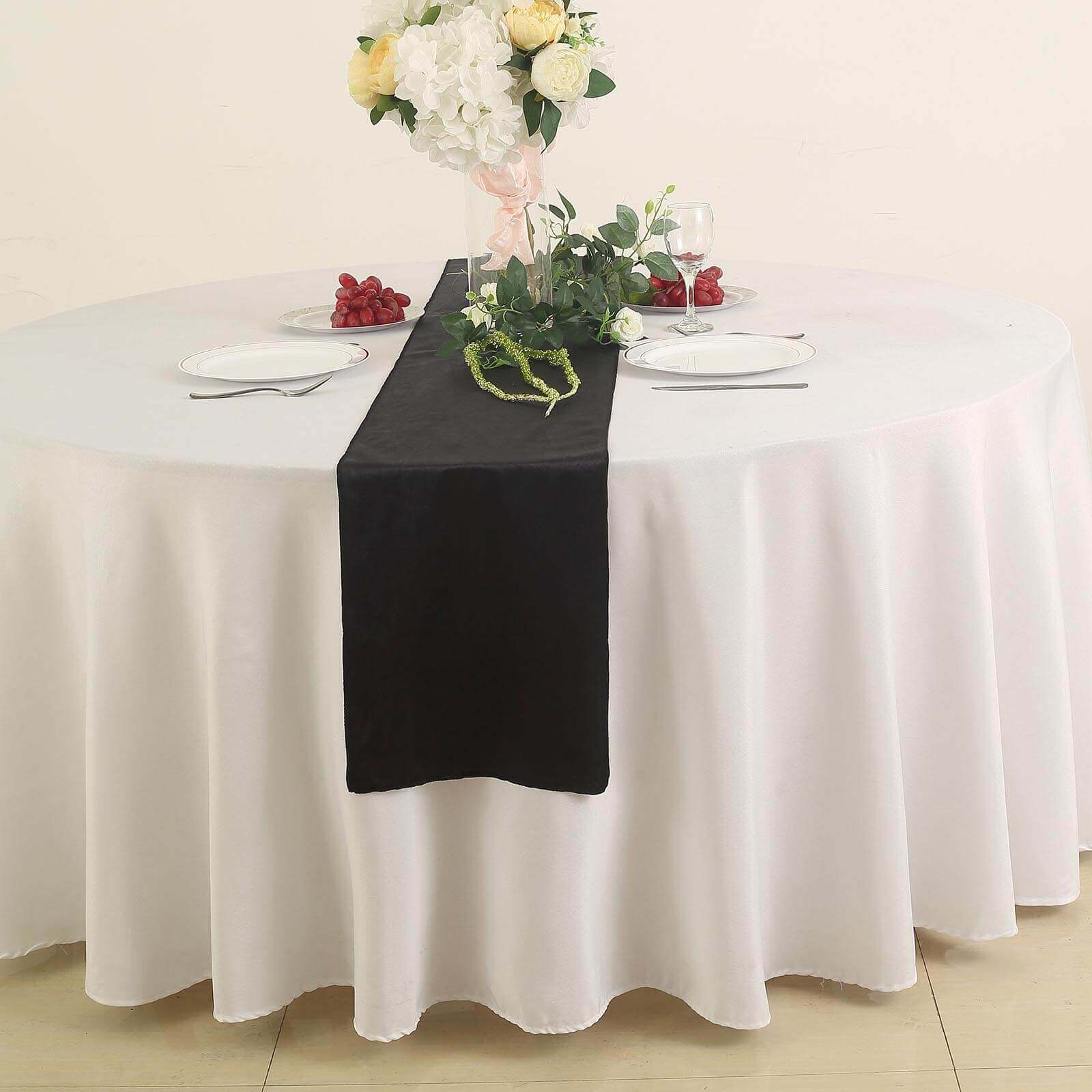 Premium Velvet 12x108 Table Runner Black - Sheen Finish Reusable Table Decor