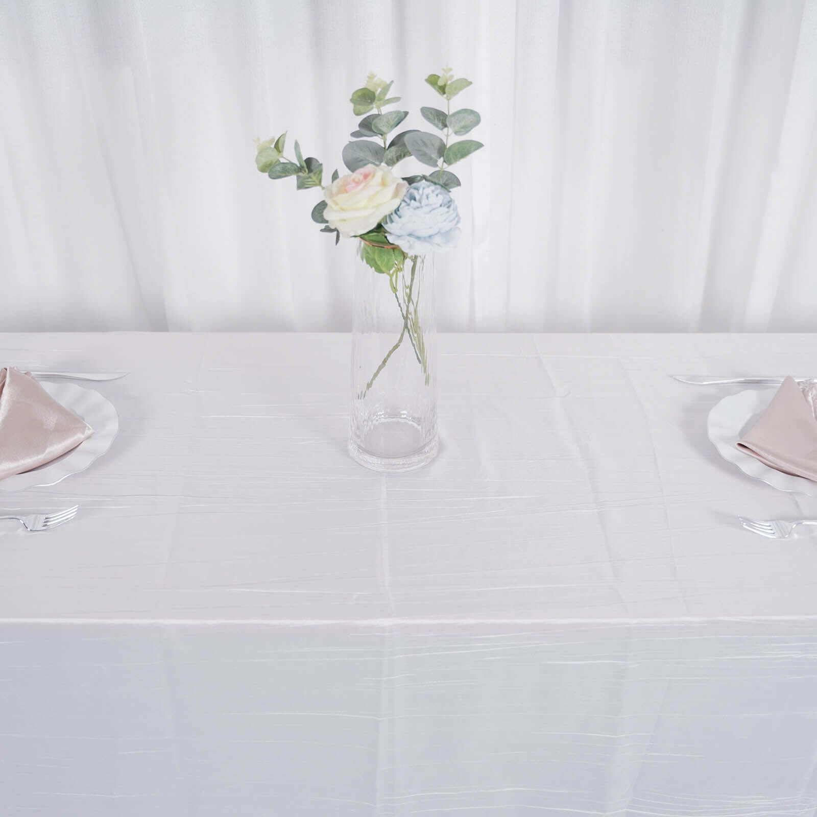 Taffeta 90x156 Rectangle Tablecloth White - Seamless Accordion Crinkle Design for Stylish Celebrations