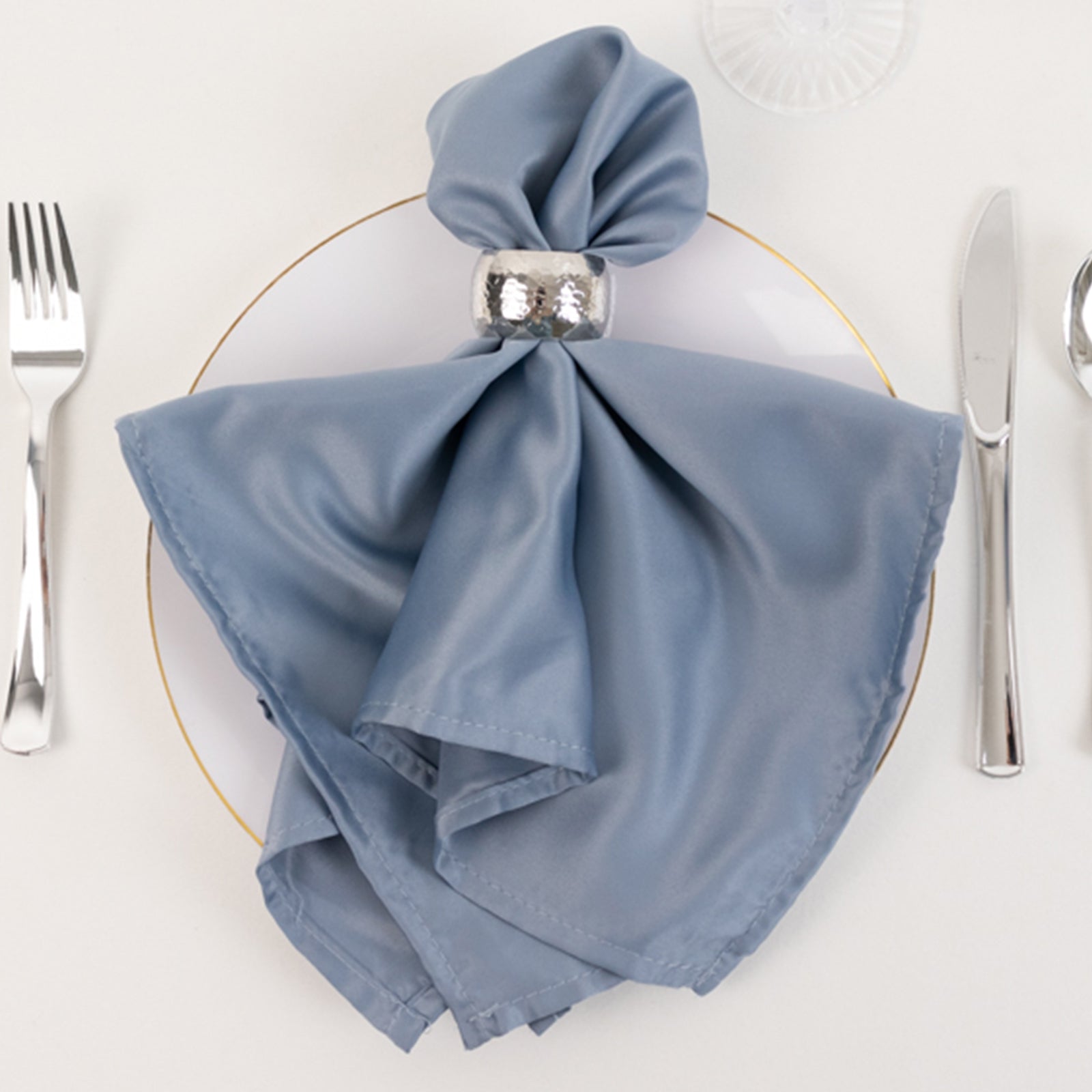 5 Pack Lamour Satin 20x20 Napkins Dusty Blue - Soft Matte Finish Dinner Napkins