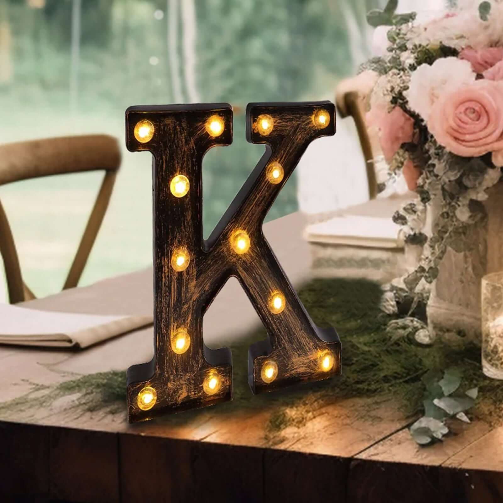 LED Marquee Letter K Industrial Style Antique Black - Light-Up Alphabet Sign for Weddings & Displays 9