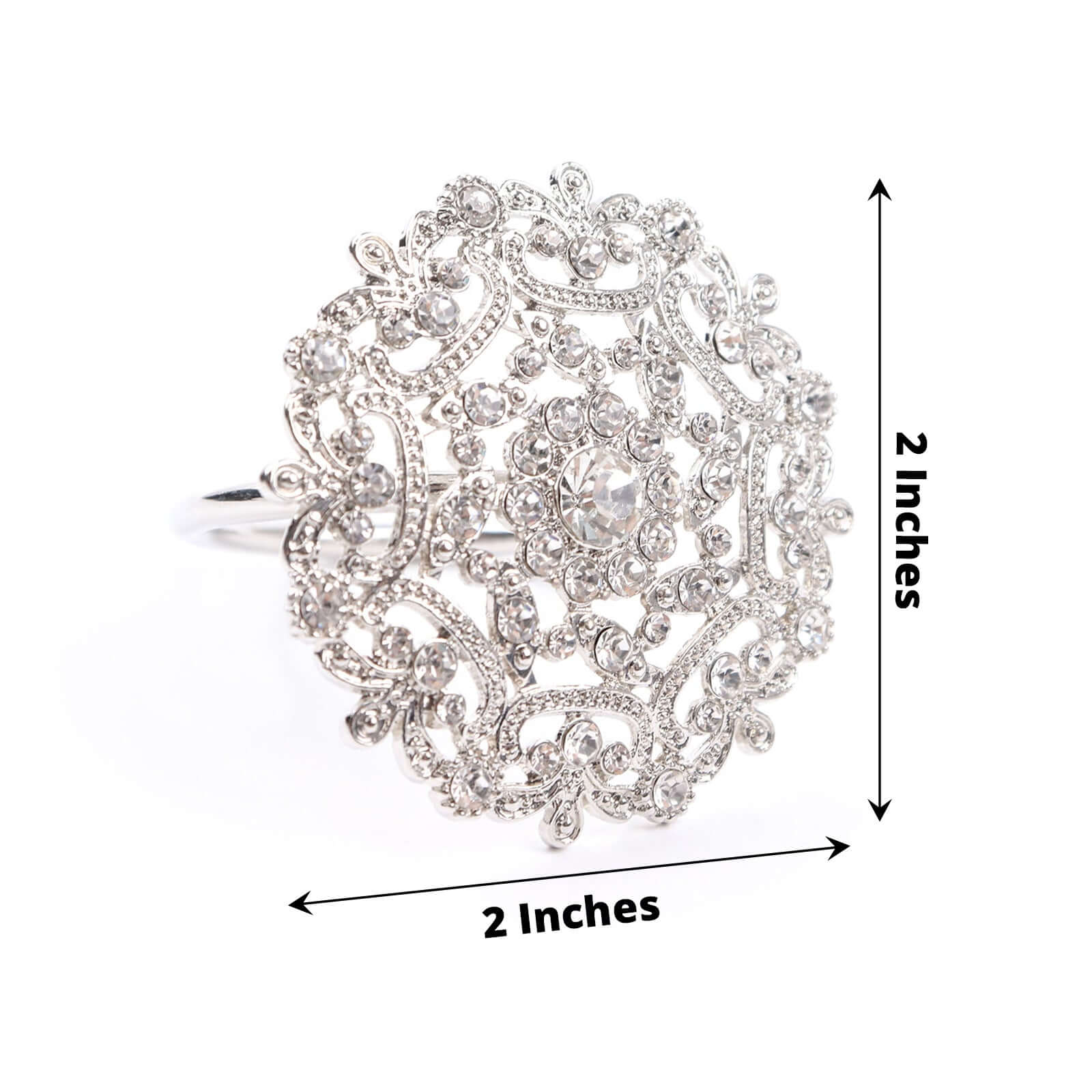 4 Pack Diamond Rhinestone Silver Metal Flower Napkin Rings, Decorative Napkin Buckle Holders