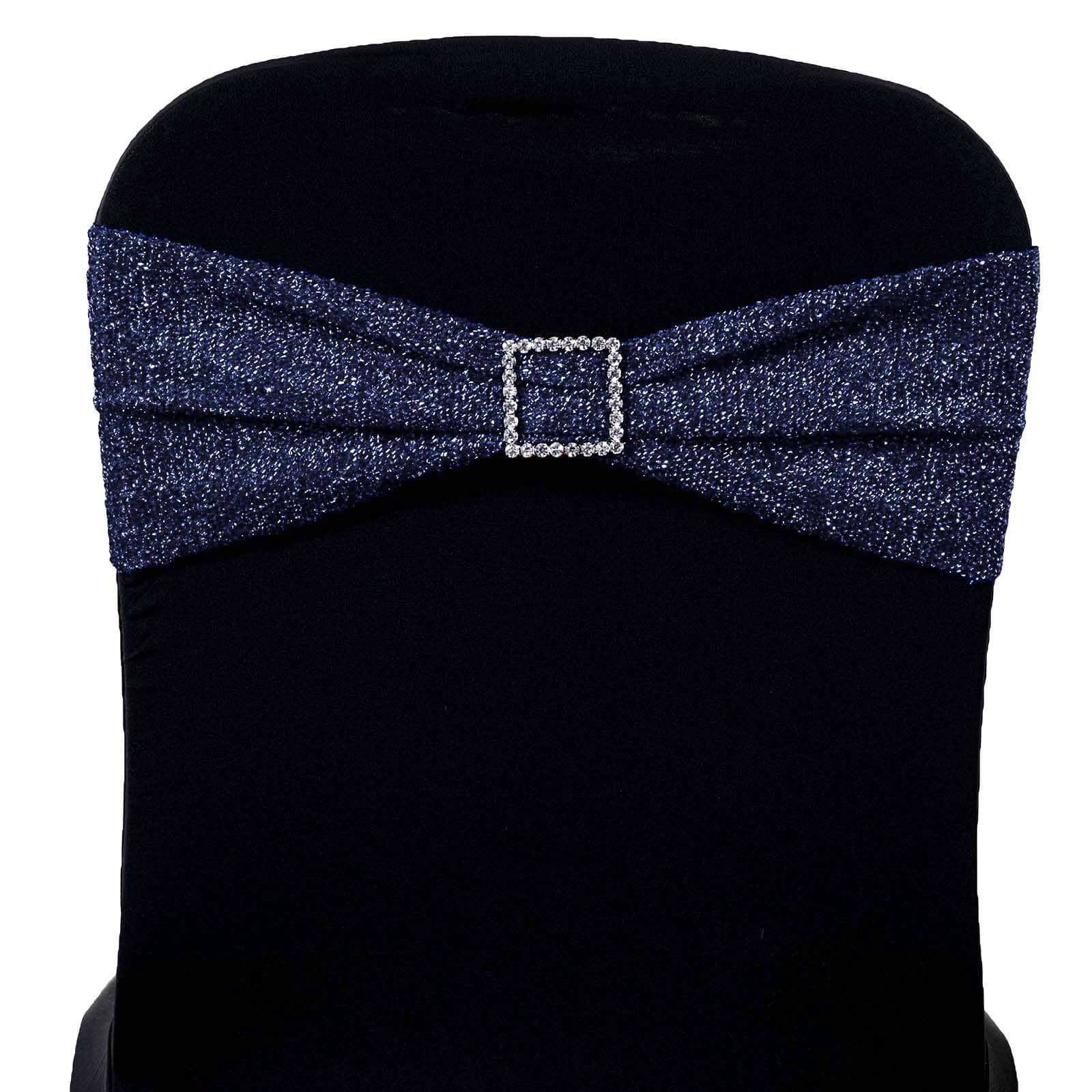 5 Pack Metallic Shimmer Tinsel Spandex Chair Sashes Navy Blue - Durable and Reusable Stretch Chair Bands