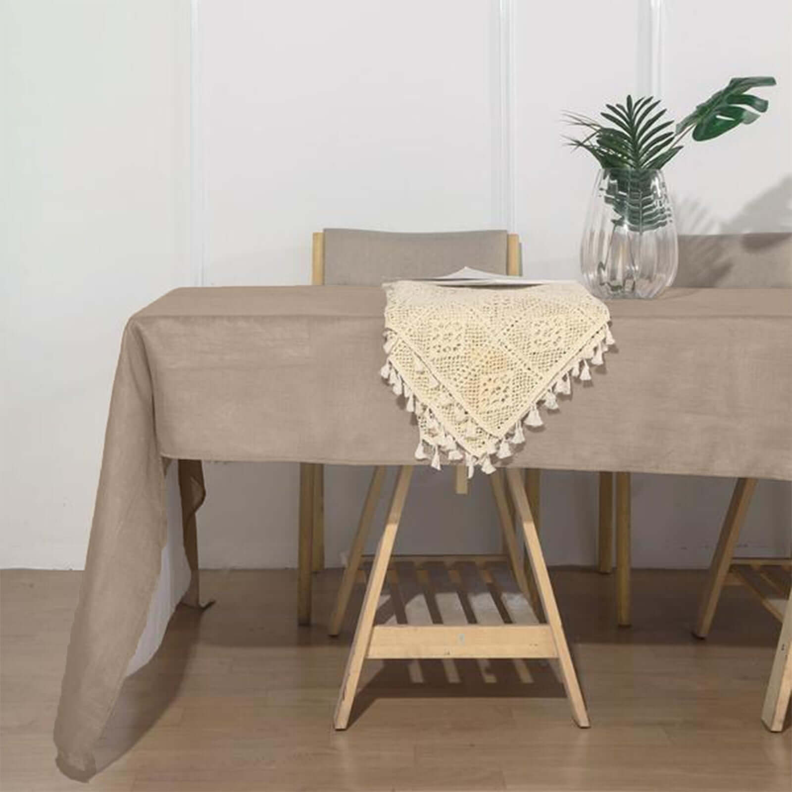 Faux Linen 60x126 Rectangular Tablecloth Taupe - Slubby Textured & Wrinkle Resistant for Weddings and Special Events