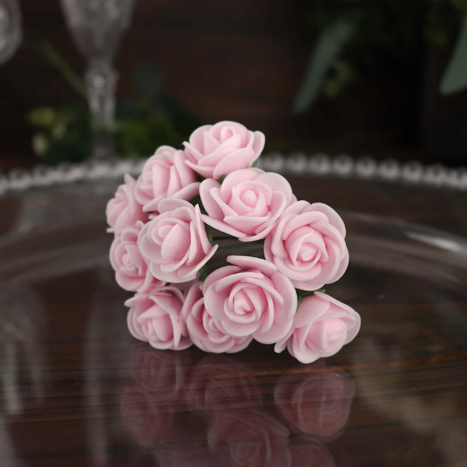 48 Roses 1 Pink Real Touch Artificial DIY Foam Rose Flowers With Stem, Craft Rose Buds