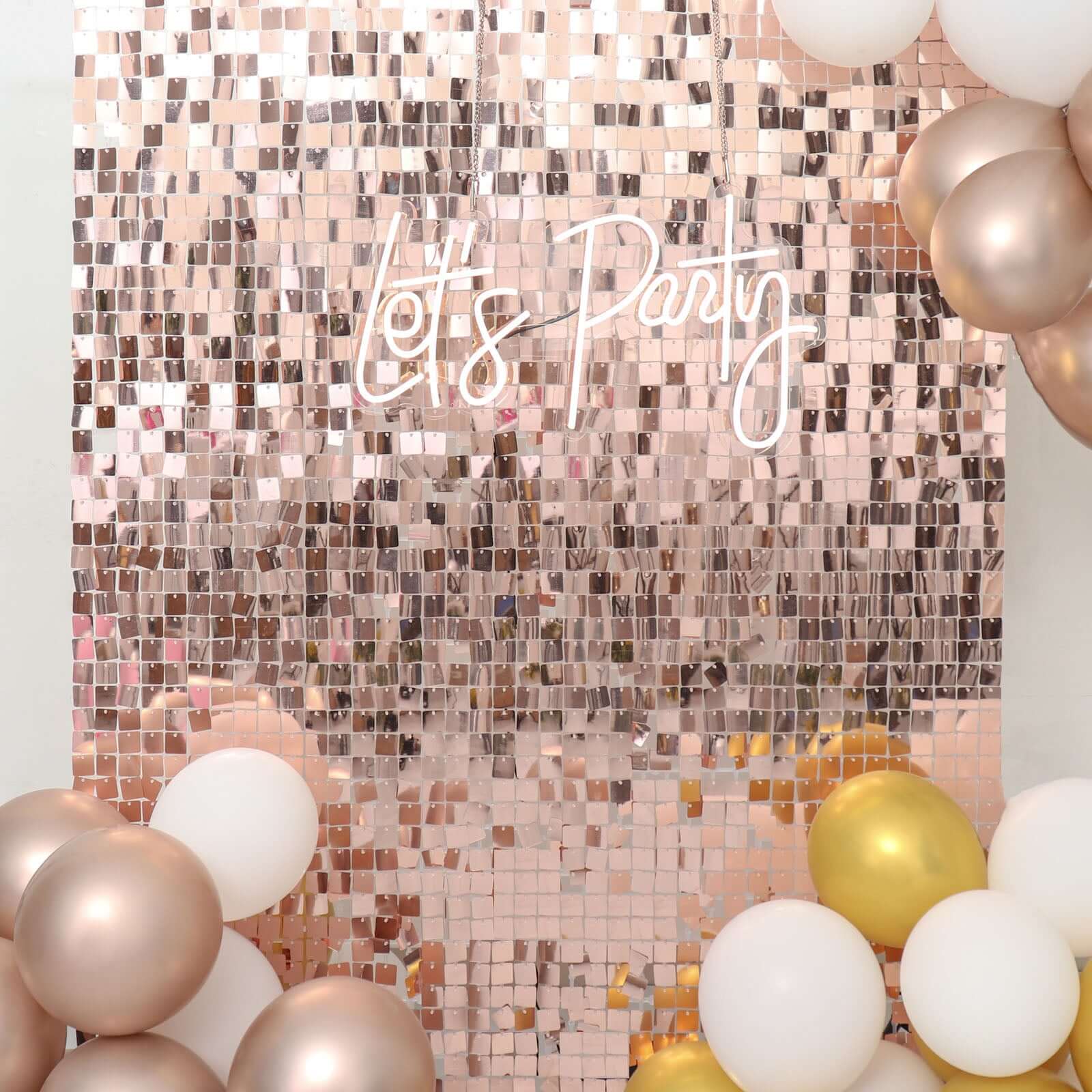 10sq.ft Shiny Rose Gold Square Sequin Shimmer Wall Party Photo Backdrop, Active Spangle Wall Art Décor Panels - 10 Panels