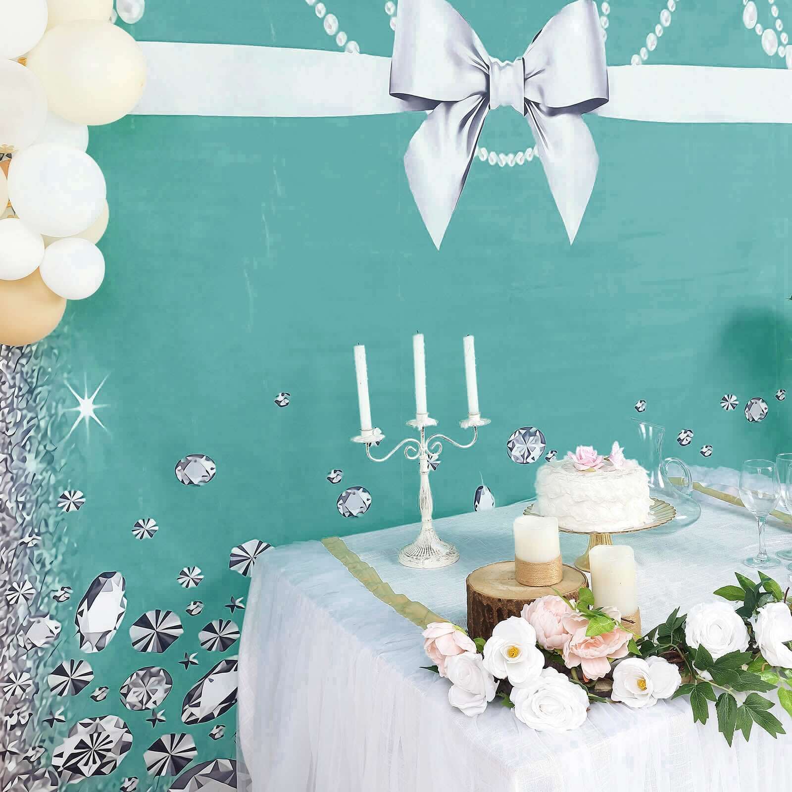 8ftx8ft Turquoise White Bow, Diamond Pearl Print Vinyl Photo Backdrop