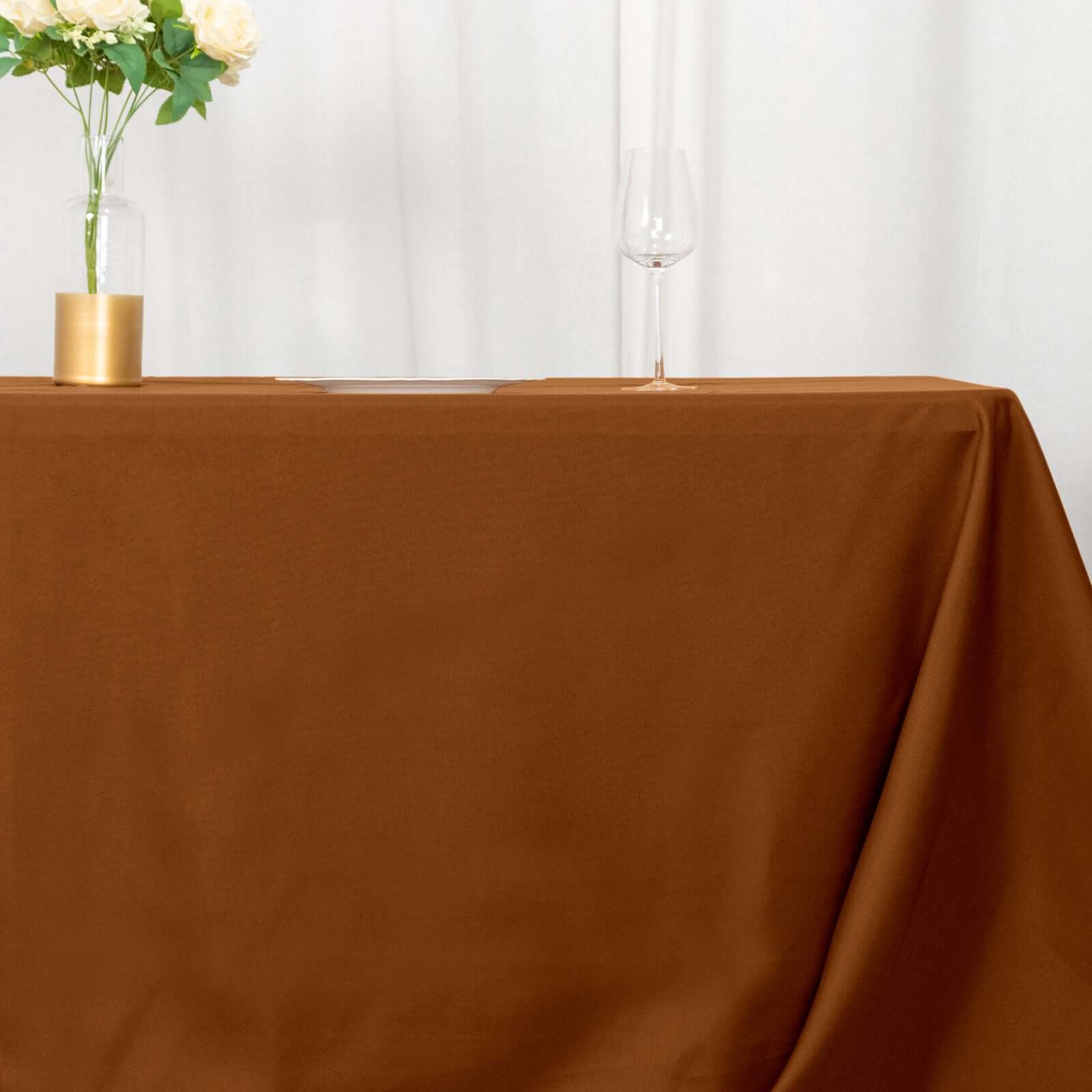 Polyester 90x156 Rectangle Tablecloth Cinnamon Brown - Seamless Wrinkle-Resistant Table Cover