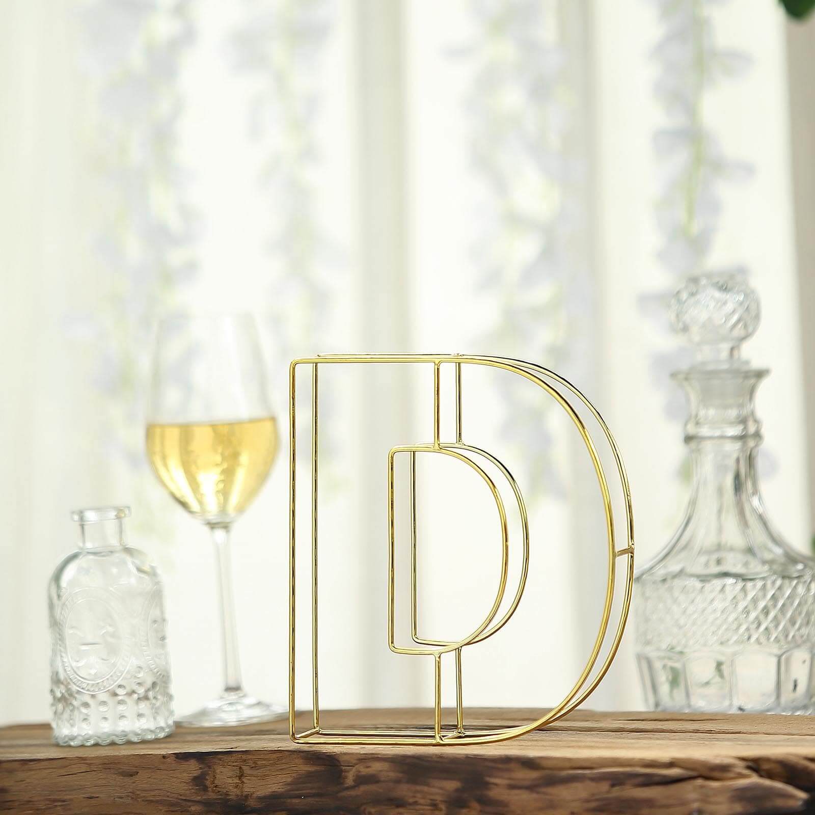 8 Tall Gold Freestanding 3D Decorative Wire Letter, Wedding Centerpiece - D