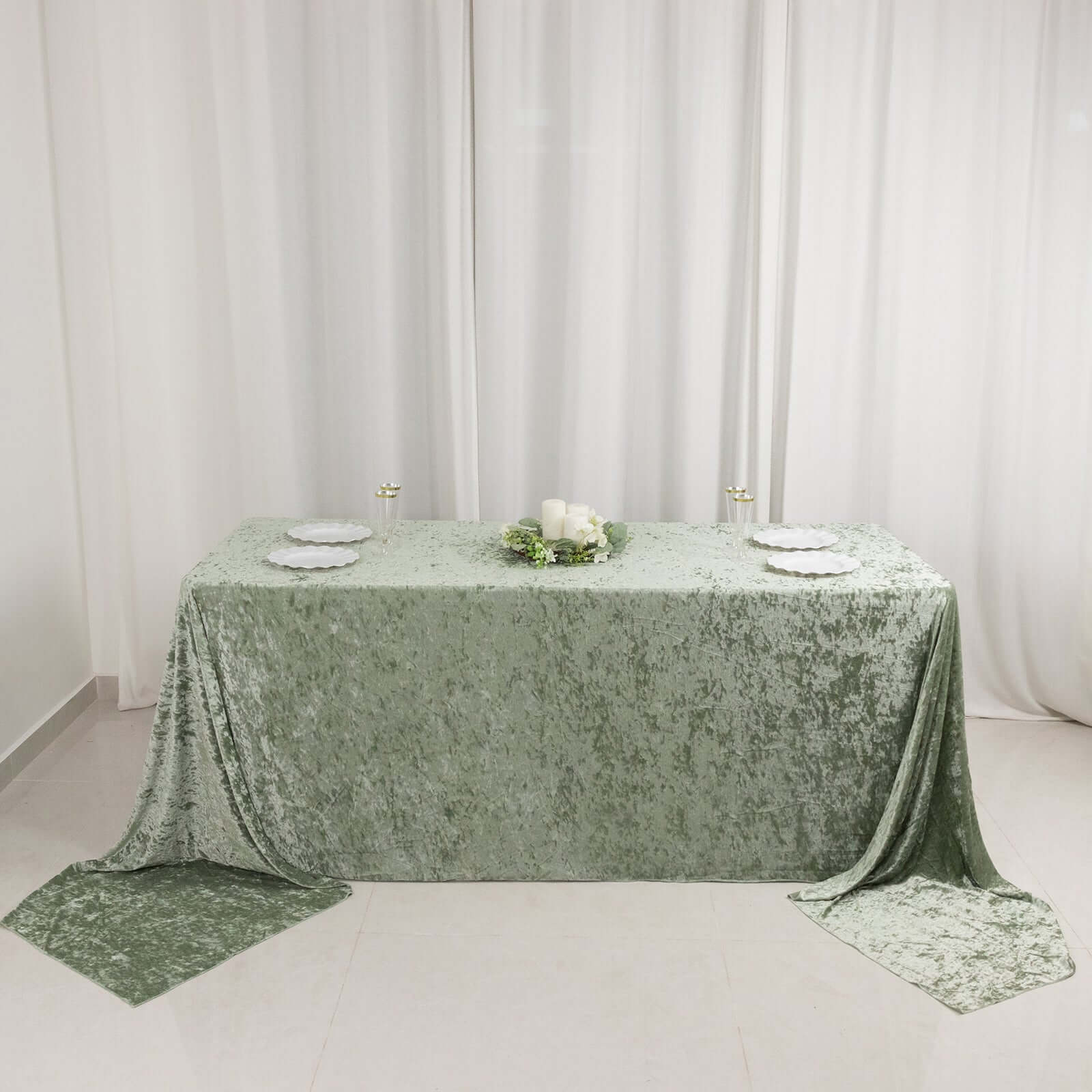 Premium Crushed Velvet 90x156 Rectangle Tablecloth Sage Green - Reusable Soft Seamless Table Cover