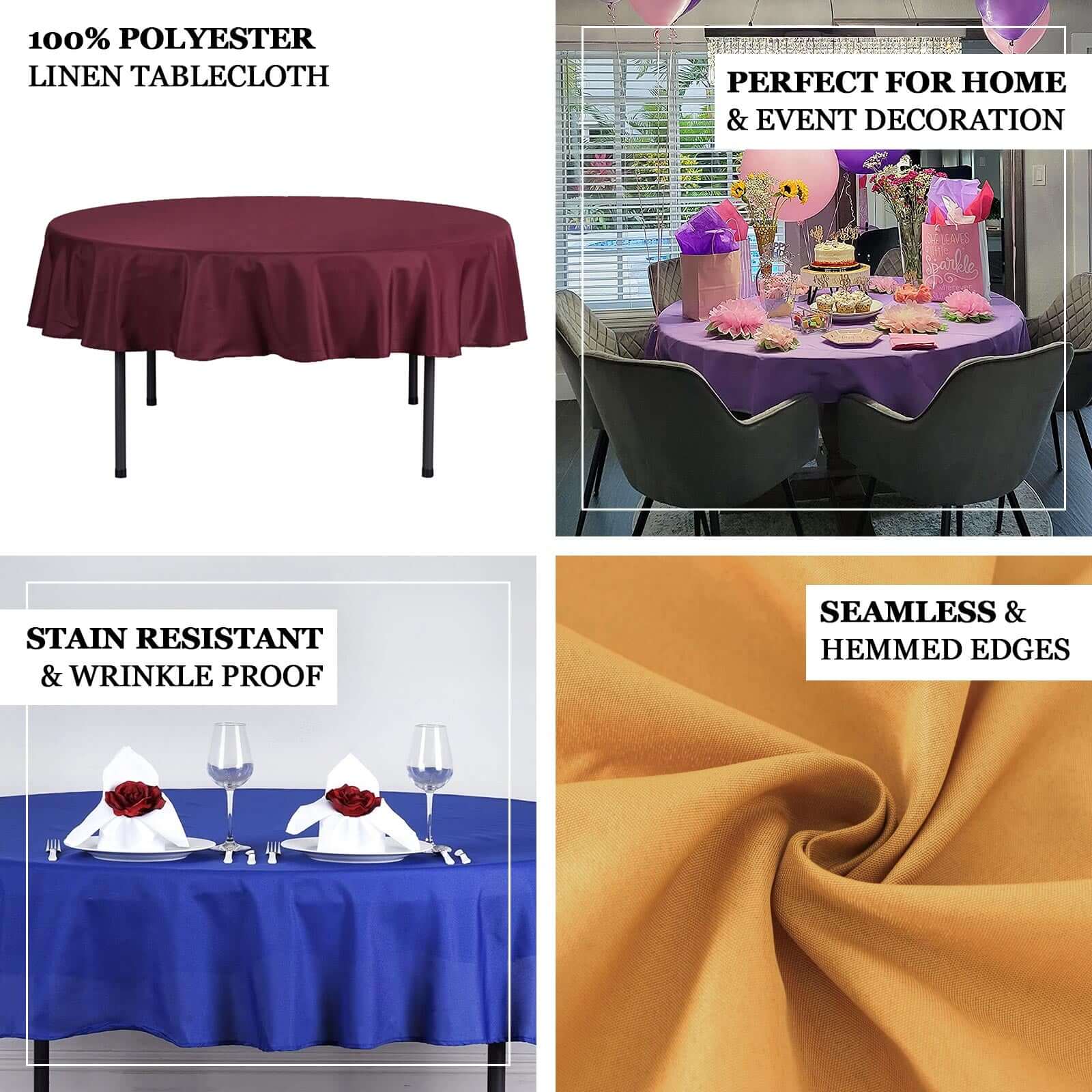 Polyester 70 Round Tablecloth Champagne - Durable & Wrinkle-Resistant Table Cover