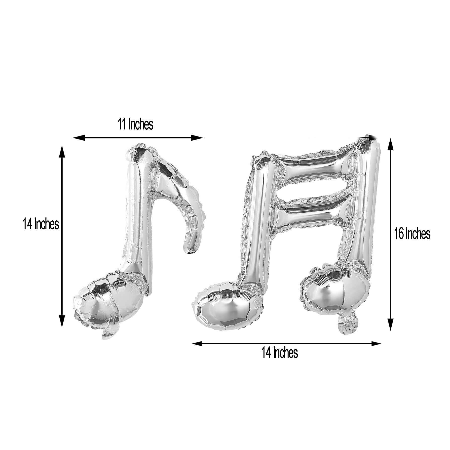 6 Pack Shiny Silver Single and Double Music Note Mylar Foil Balloons