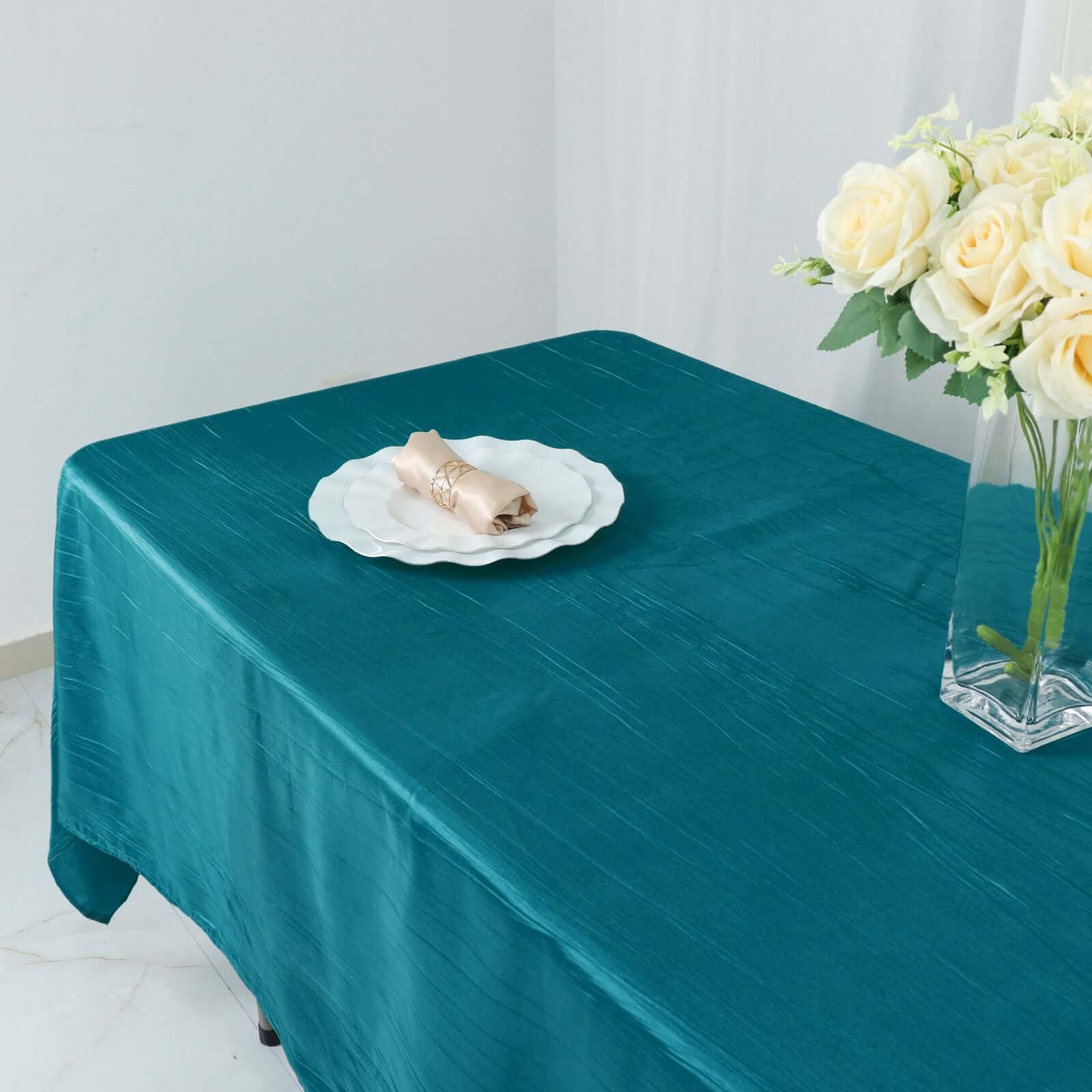 Taffeta 60x102 Rectangle Tablecloth Teal - Accordion Crinkle Table Cover