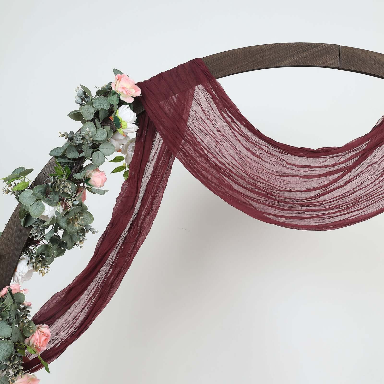 20ft Burgundy Gauze Cheesecloth Fabric Wedding Arch Drapery, Window Scarf Valance, Boho Decor Arbor Curtain Panel