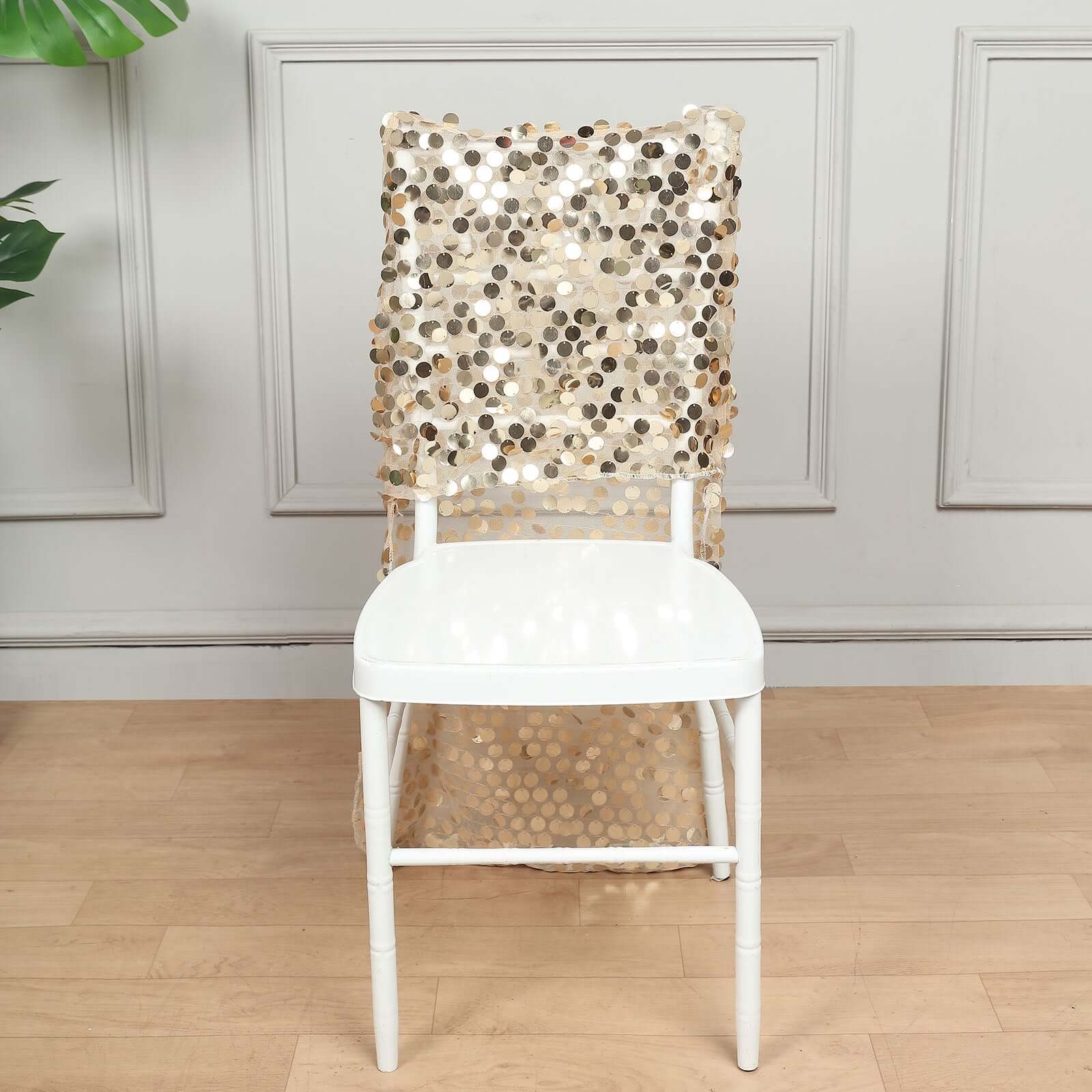 Sequin Chair Slipcover Big Payette Design for Chiavari Chairs Champagne - Glittering Chair Back Cover