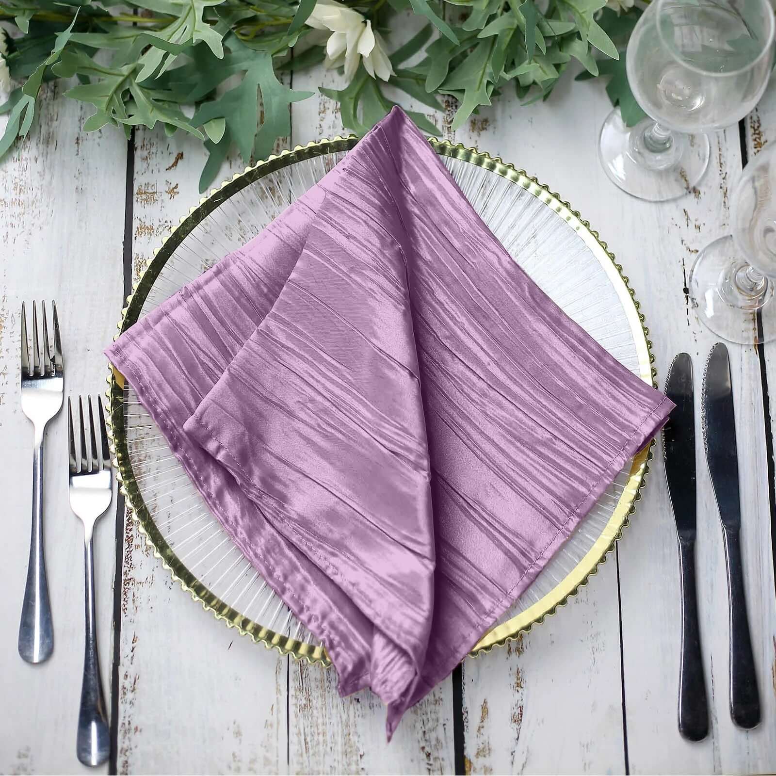 5 Pack Taffeta 20x20 Napkins Violet Amethyst - Accordion Crinkle Dinner Napkins