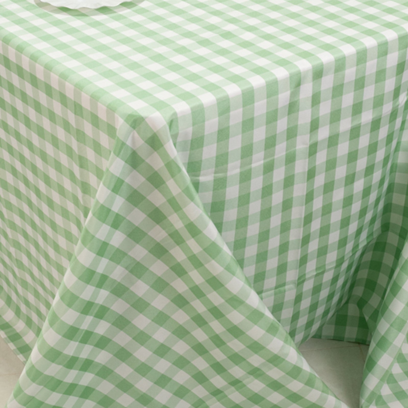 Polyester 90x156 Rectangle Tablecloth White/Sage Green - Seamless Checkered Buffalo Plaid Table Cover