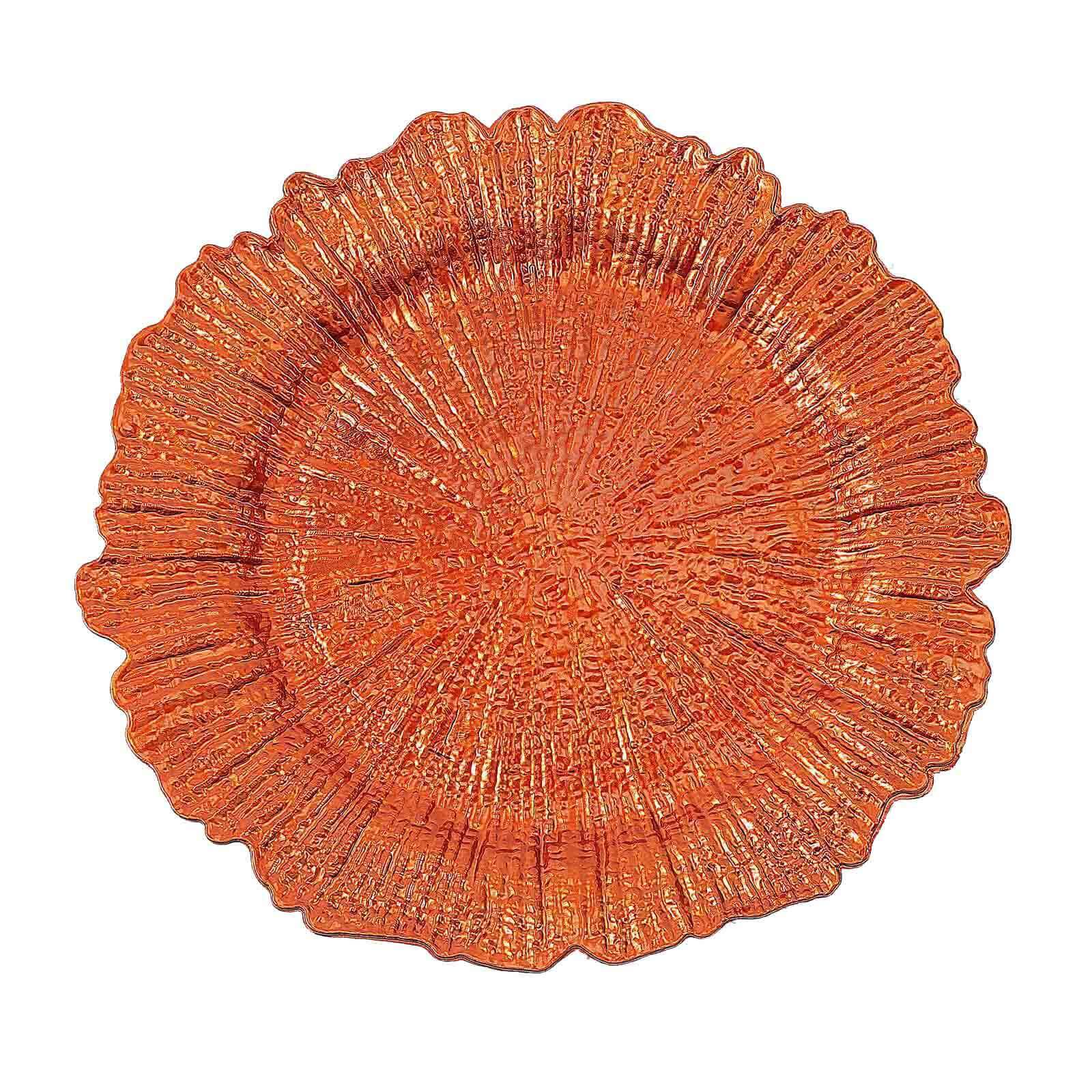 6-Pack Acrylic Plastic Round Charger Plates 13 in Orange with Reef Design, Dinner Charger Tableware