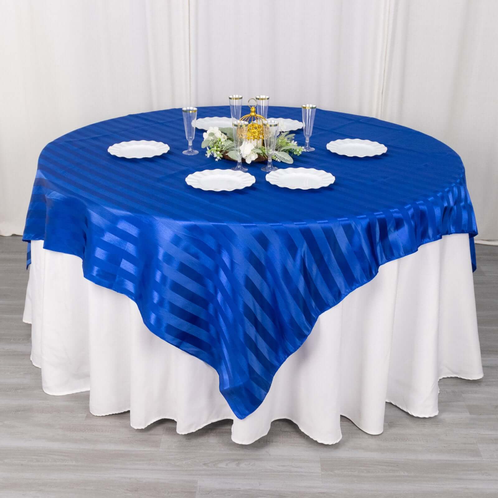 Satin 72x72 Table Overlay Square Tablecloth Royal Blue - Stripe Table Topper