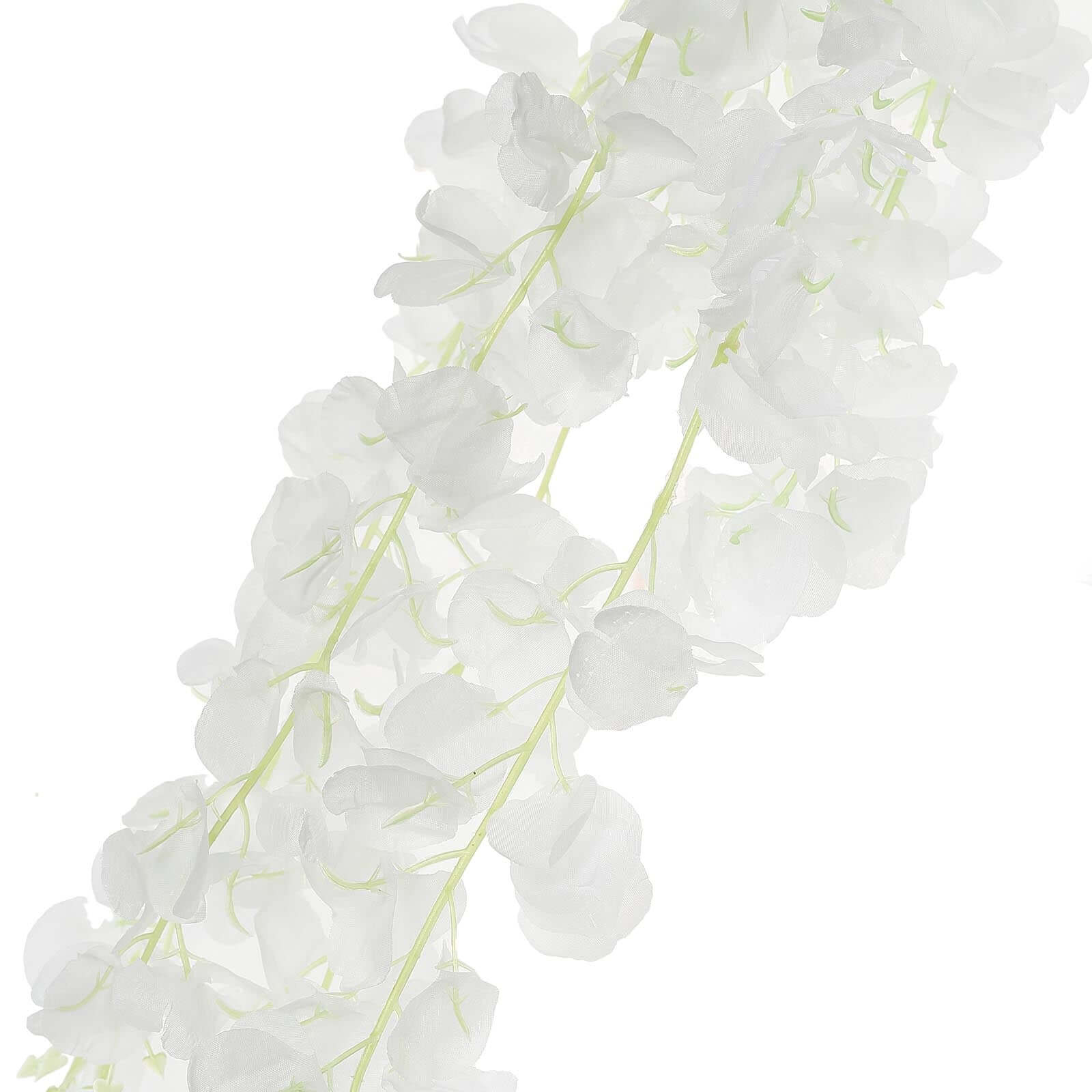 42 Silk Hanging Wisteria Flower Garland Vines in White, Elaborated 5 Full Strands in 1 Bush