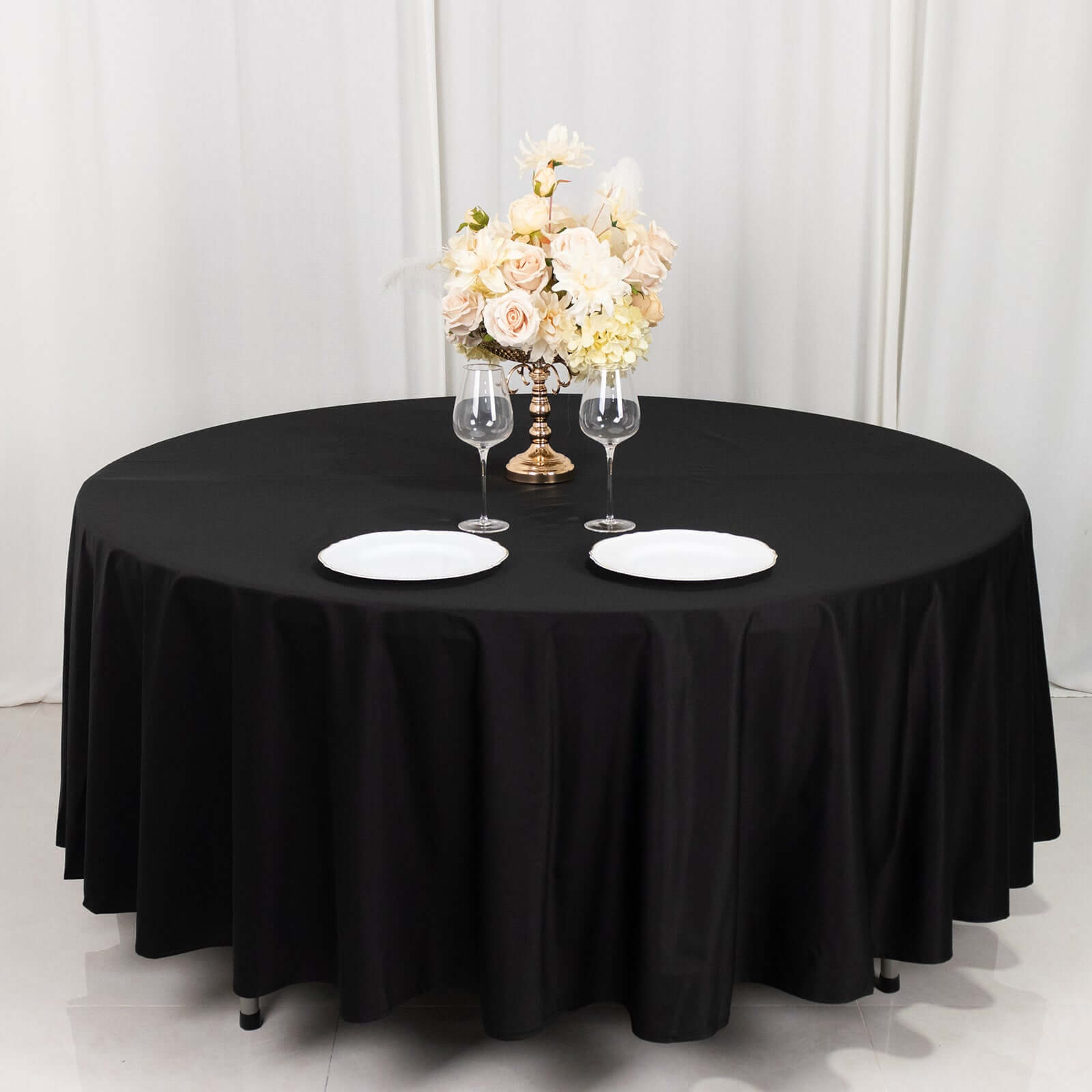 Premium Scuba Round 108 Tablecloth Black - Wrinkle Free & Stain Resistant Table Cover for Exquisite Events