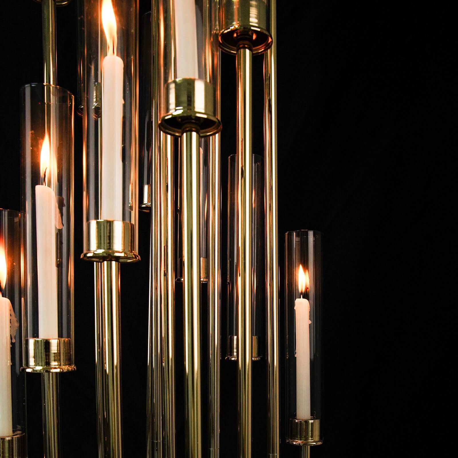 16-Arm Cluster Taper Candle Holder Gold with Clear Glass Shades - Stunning Large Candle Display for Venues 78