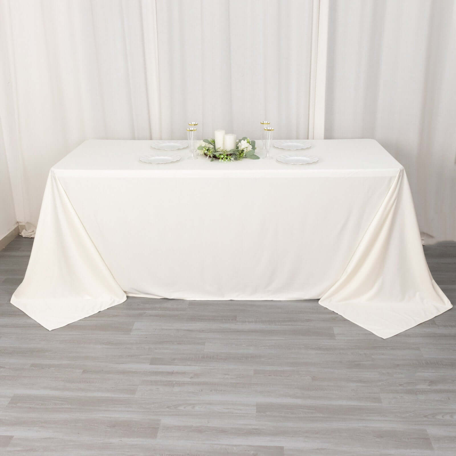 Premium Scuba Rectangular 90x132 Tablecloth Ivory - Wrinkle Free, Stain Resistant & Seamless Table Cover