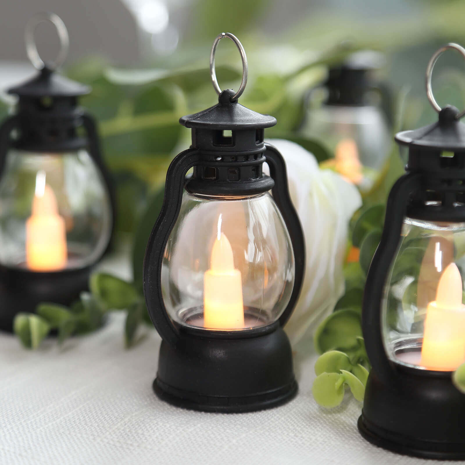 12-Pack LED Flickering Decorative Lights Vintage Black - Battery Operated Mini Hanging Lanterns 3.5