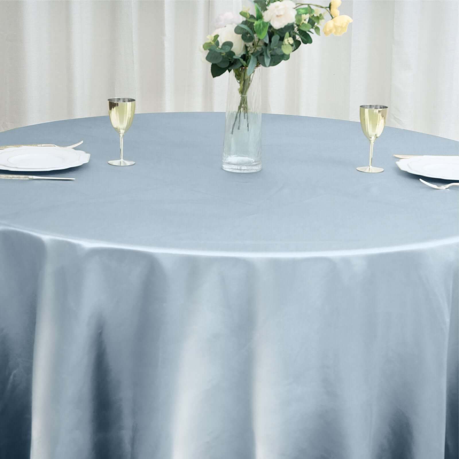 Satin 120 Round Tablecloth Dusty Blue - Stylish Seamless Table Cover