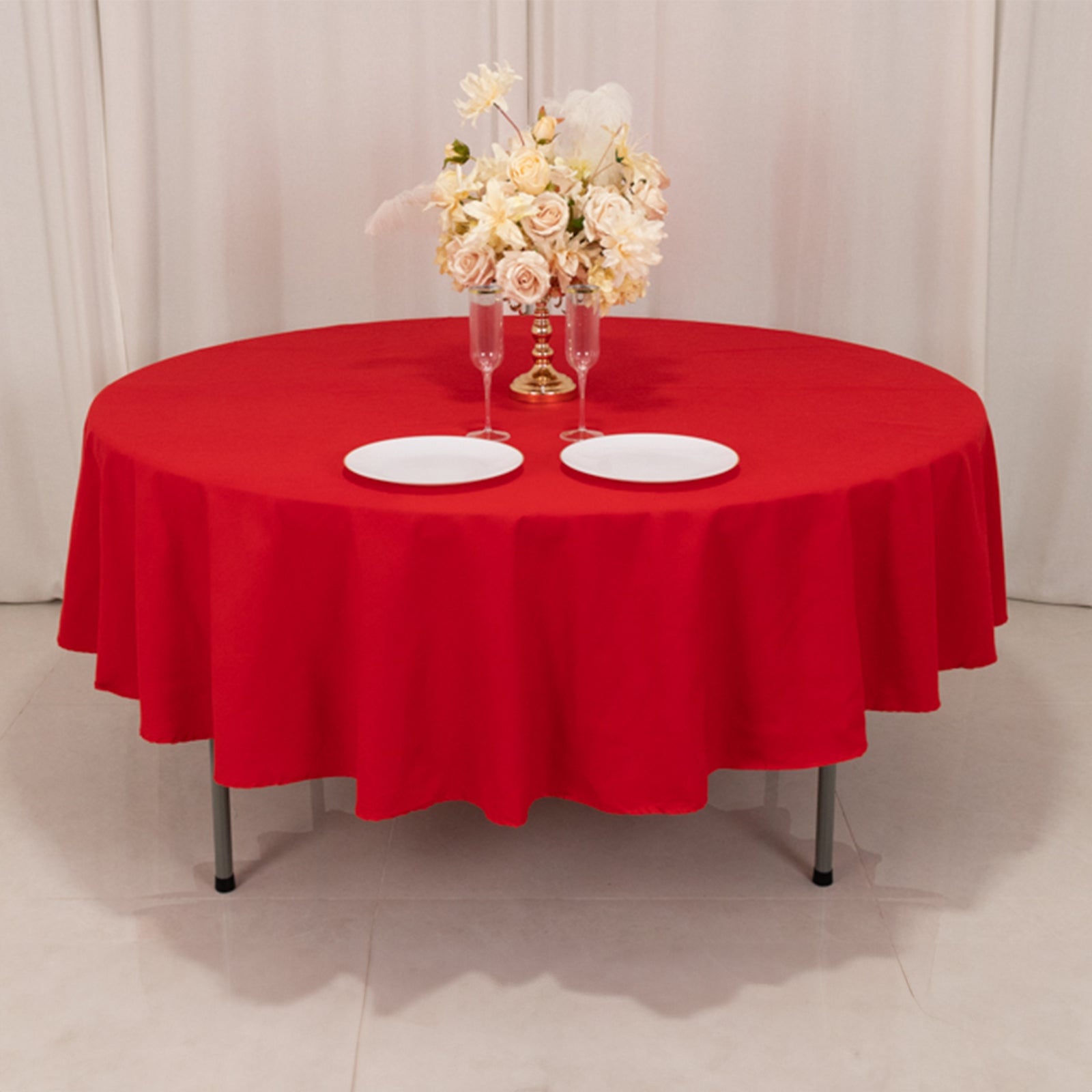 Cotton Blend 90 Round Tablecloth Red - Wrinkle-Resistant Table Cover