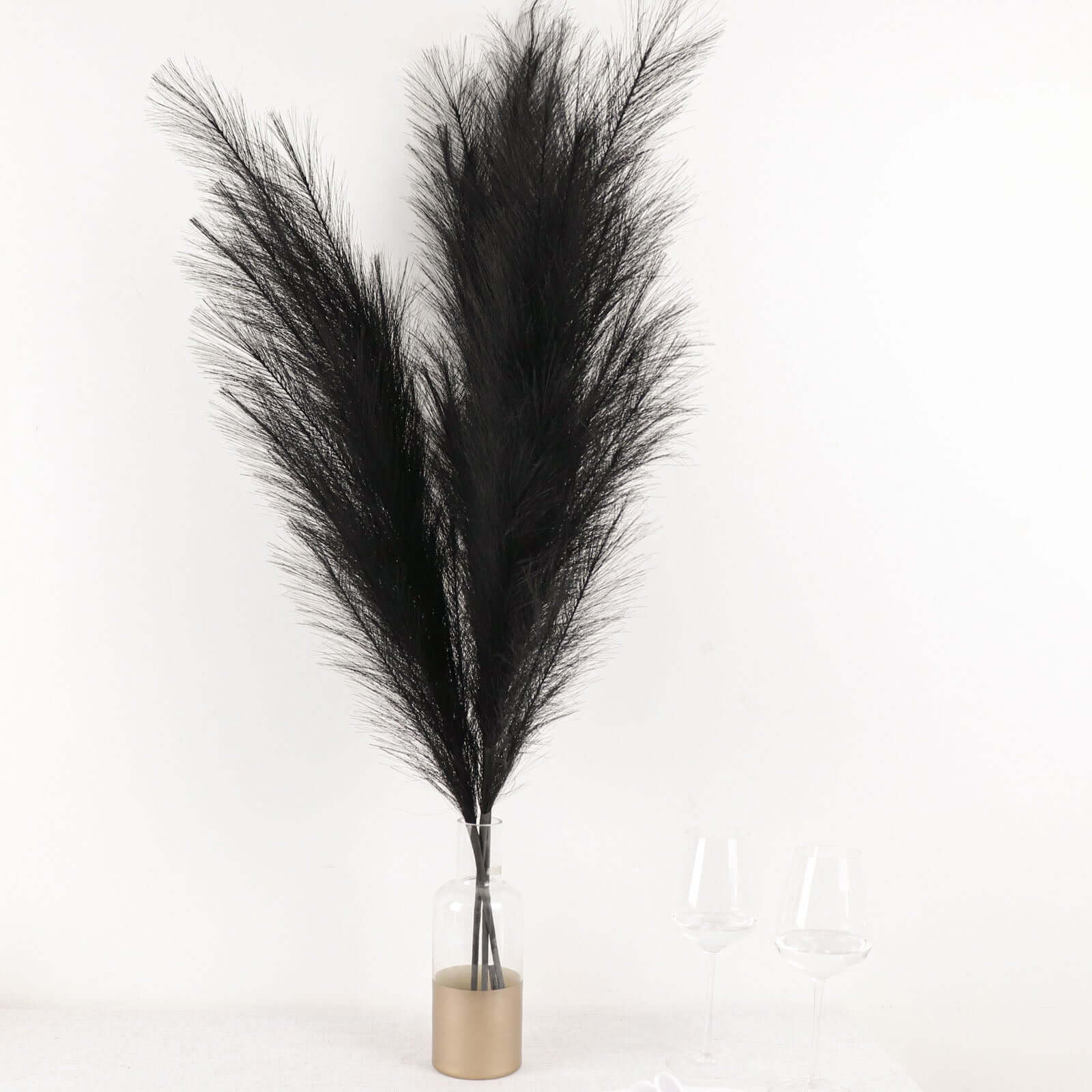 3 Stems Artificial Pampas Grass Decor Black - Soft Realistic Faux Ornamental Grass Branches for Rustic Boho Chic Backdrops Floral Styling & Vase Displays 44