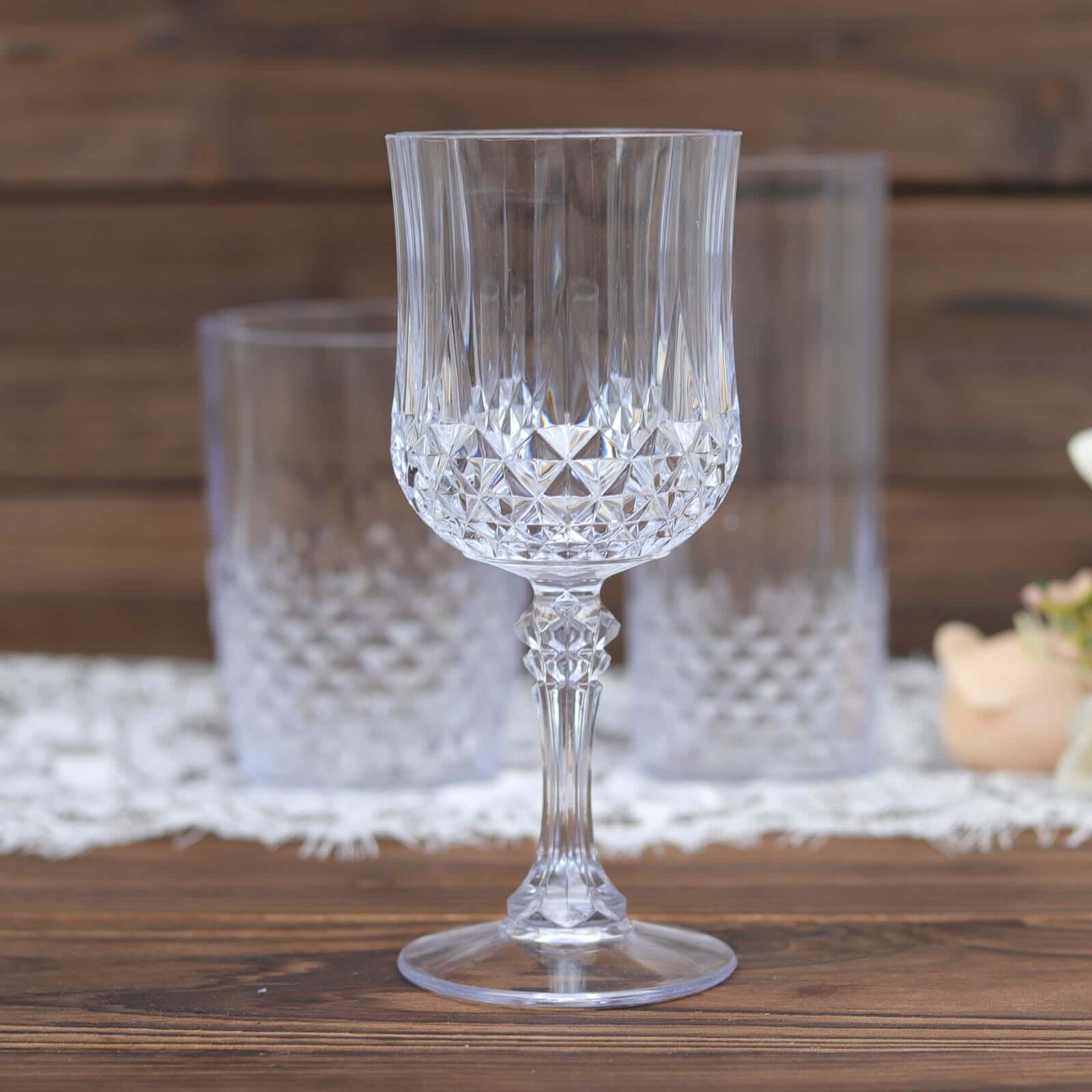 6-Pack Plastic Cocktail Goblets Clear Crystal Cut - Shatterproof Drinkware 8oz