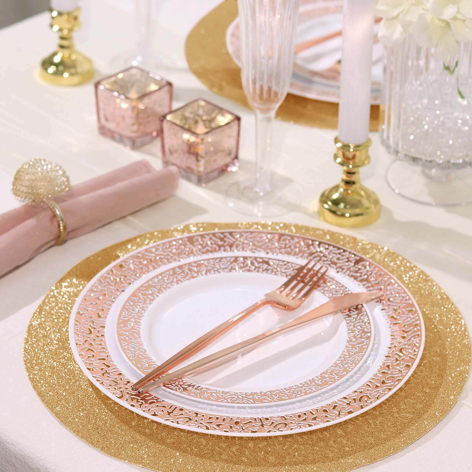 6-Pack Placemats Glitter Design Champagne Sparkle Round - Non-Slip Decorative Dining Table Mats 13