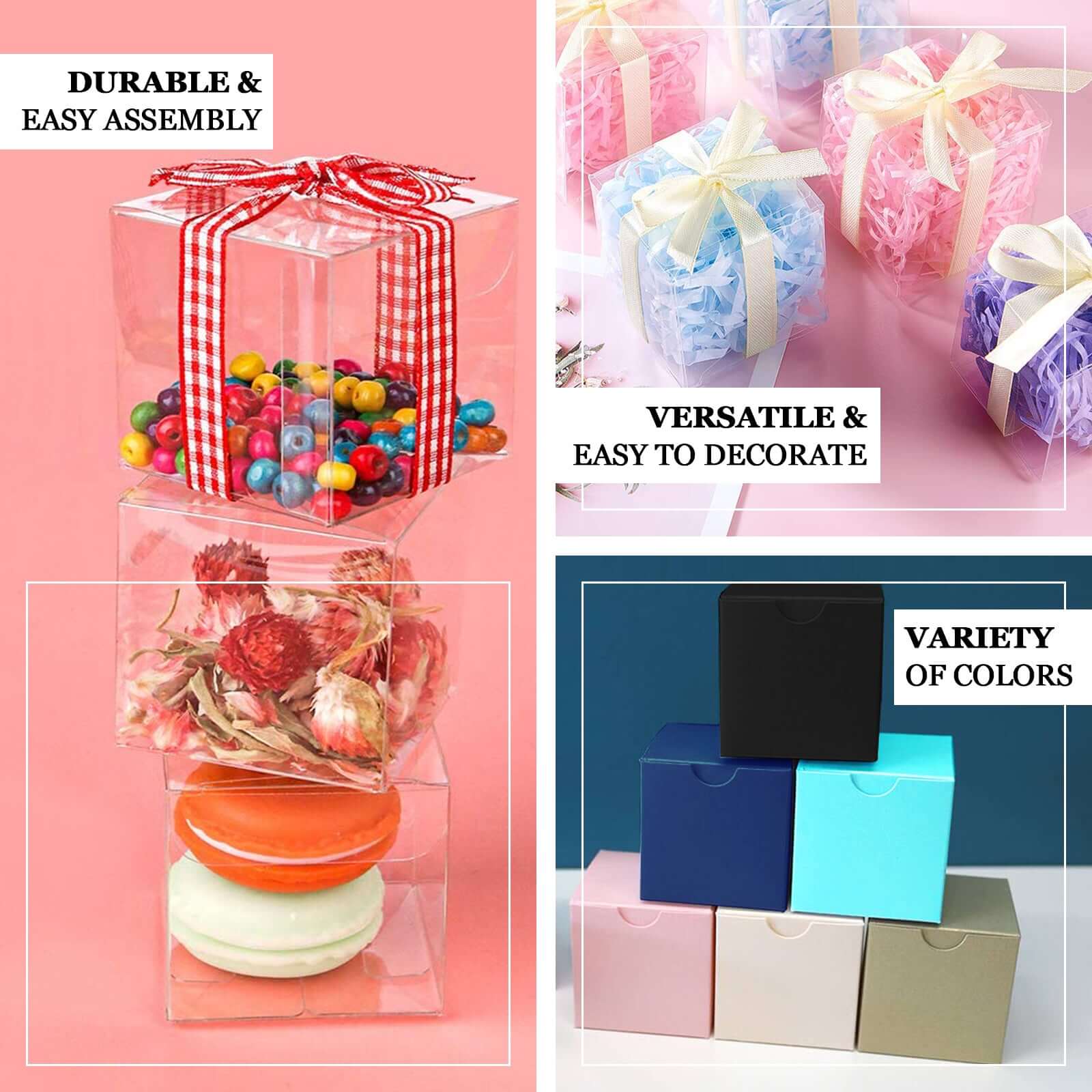 100 Pack 3 DIY Blush Party Shower Favor Candy Gift Boxes