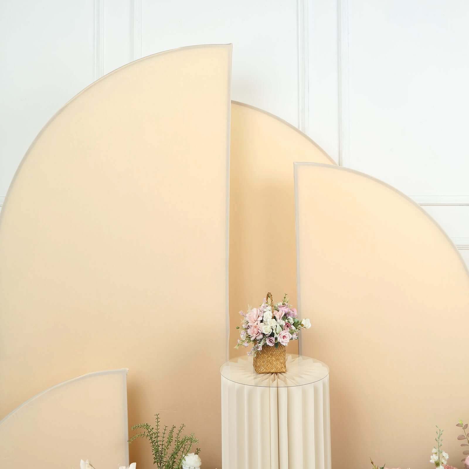 Set of 4 Matte Beige Spandex Half Moon Chiara Backdrop Stand Covers, Custom Fitted Wedding Arch Covers - 2.5ft,5ft,6ft,7ft