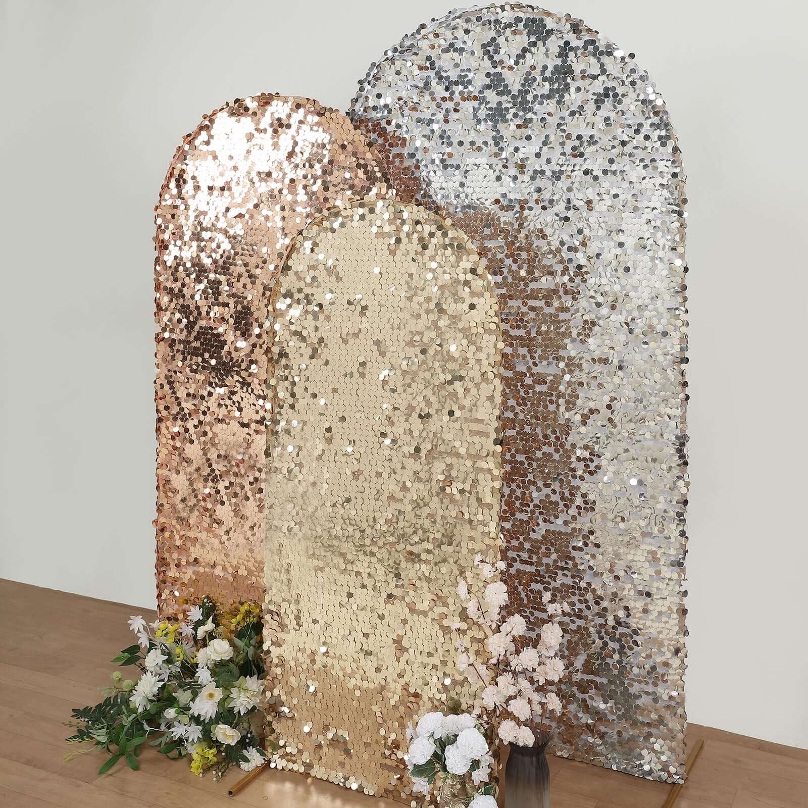 5ft Sparkly Champagne Double Sided Big Payette Sequin Chiara Backdrop Stand Cover For Fitted Round Top Wedding Arch