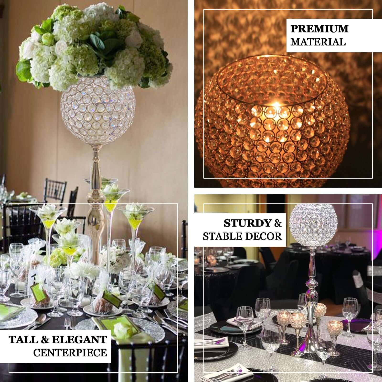 Acrylic Crystal Beaded Goblet Candle Holder Silver - Exquisite Flower Ball Centerpiece Stand for High-End Event Styling 30