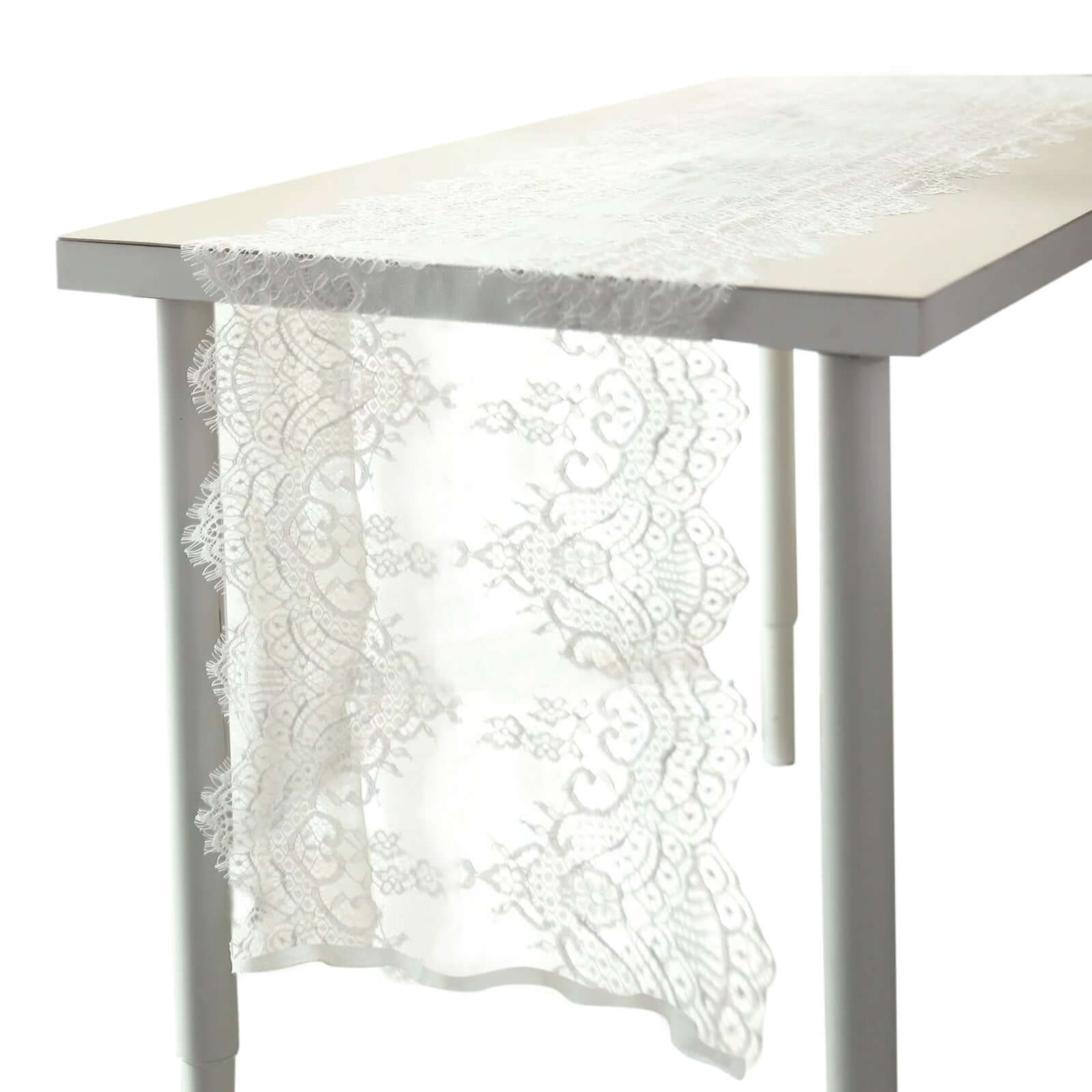 Premium Lace Fabric 15x117 Table Runner Ivory - Scalloped Lace Elegance