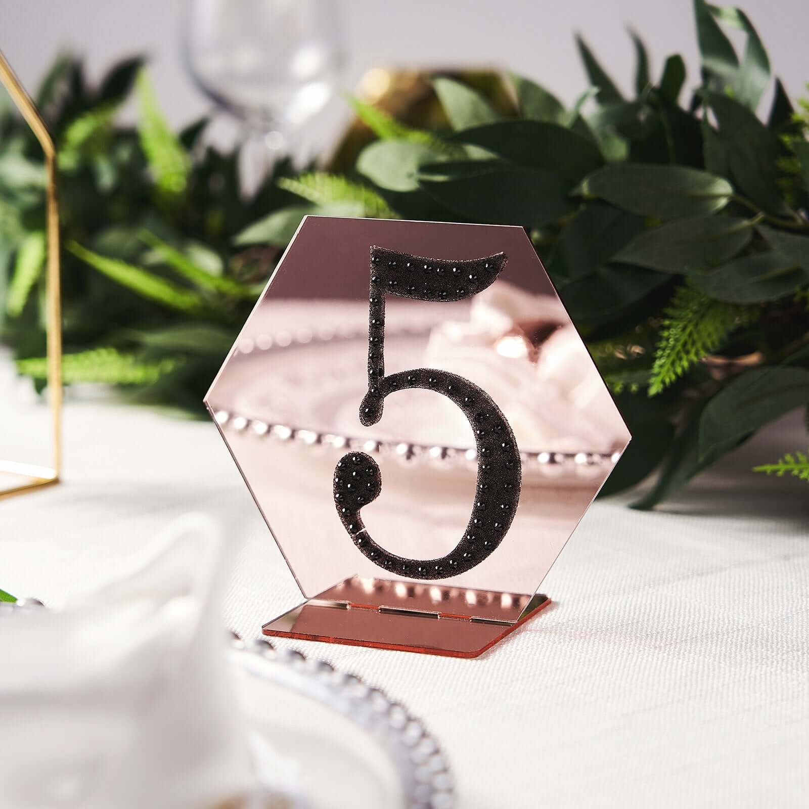 5-Pack Acrylic Table Sign Holders Hexagon Design Rose Gold - Ideal for Modern Event Centerpieces 5