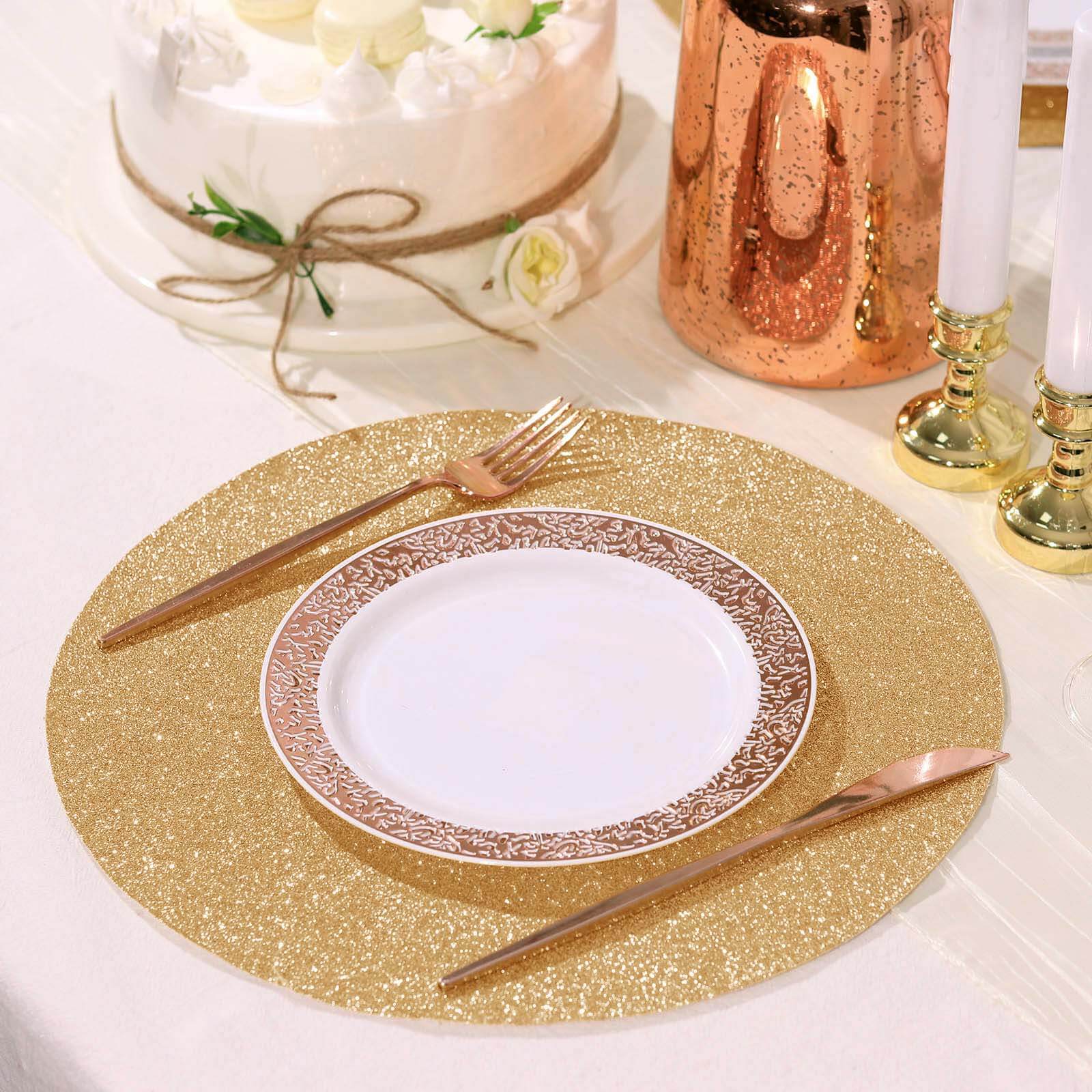 6-Pack Placemats Glitter Design Champagne Sparkle Round - Non-Slip Decorative Dining Table Mats 13